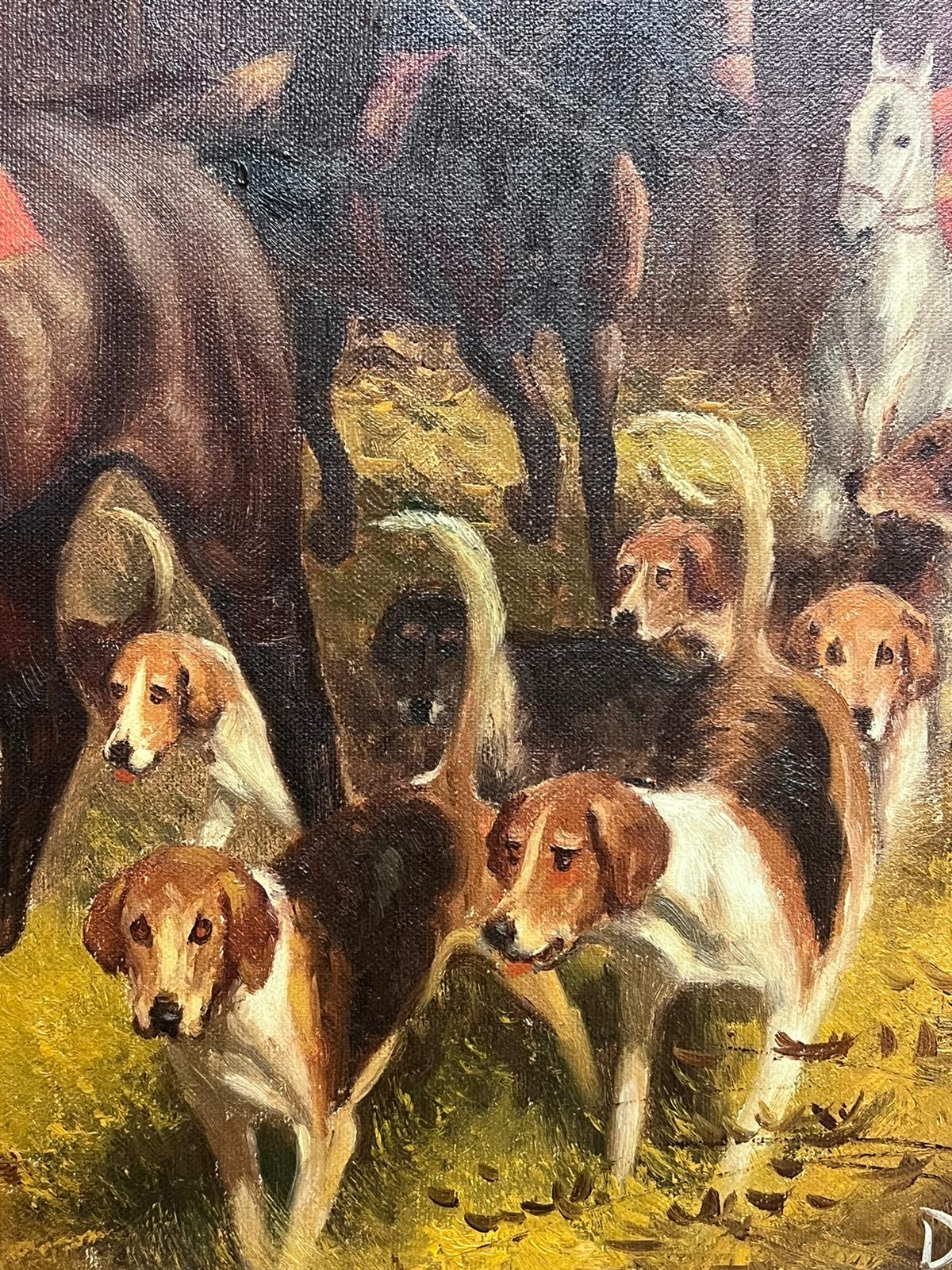 Huntsman and Hounds in English Countryside Signed Sporting Oil Painting For Sale 1