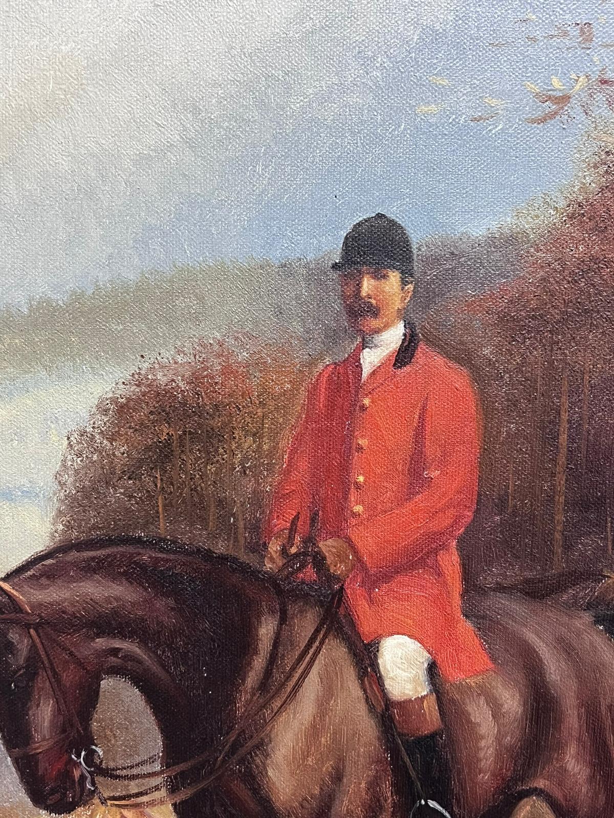 Huntsman and Hounds in English Countryside Signed Sporting Oil Painting For Sale 2