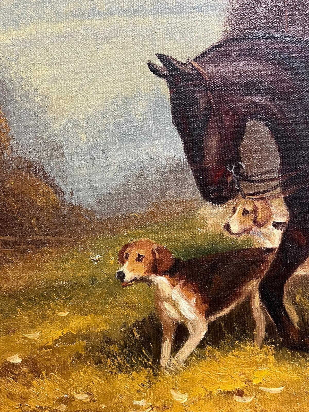 Huntsman and Hounds in English Countryside Signed Sporting Oil Painting For Sale 5