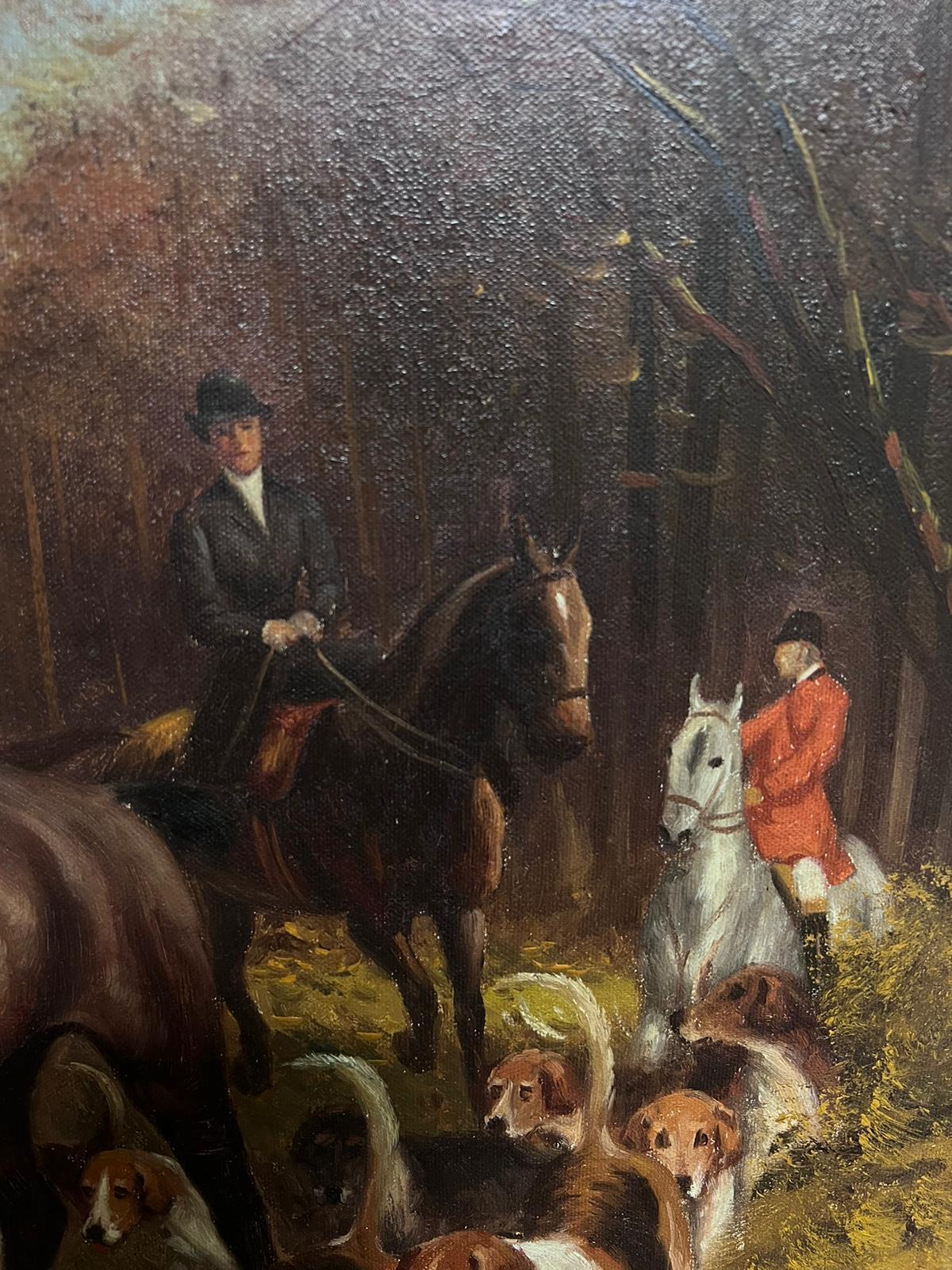 Huntsman and Hounds in English Countryside Signed Sporting Oil Painting For Sale 6