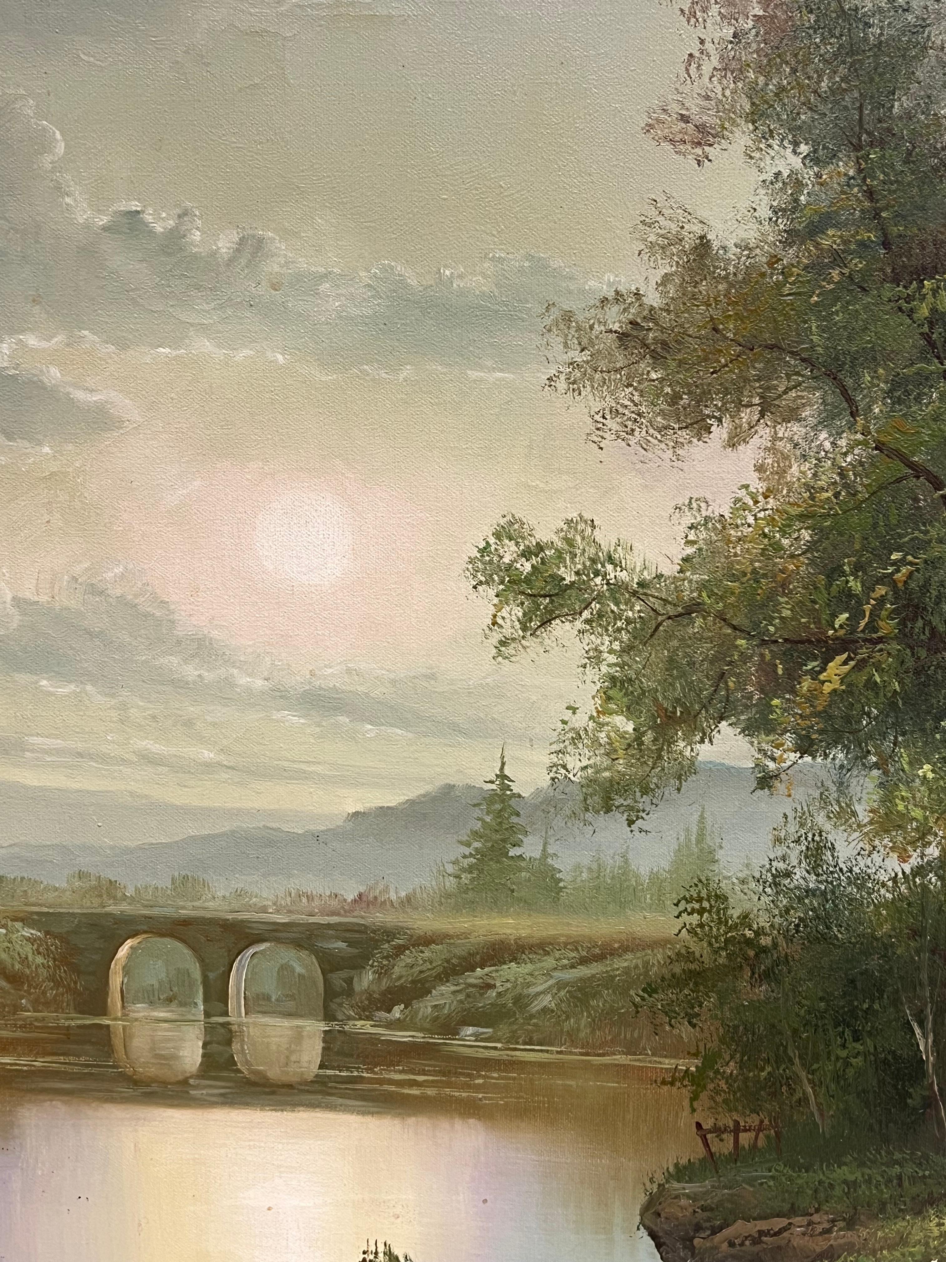 The Old Stone Bridge
British School, second half 20th century
indistinctly signed 
oil on canvas, framed 
framed: 27.5 x 40 inches
canvas: 24 x 36 inches
Provenance: private collection, UK
Condition: very good condition

For more any more