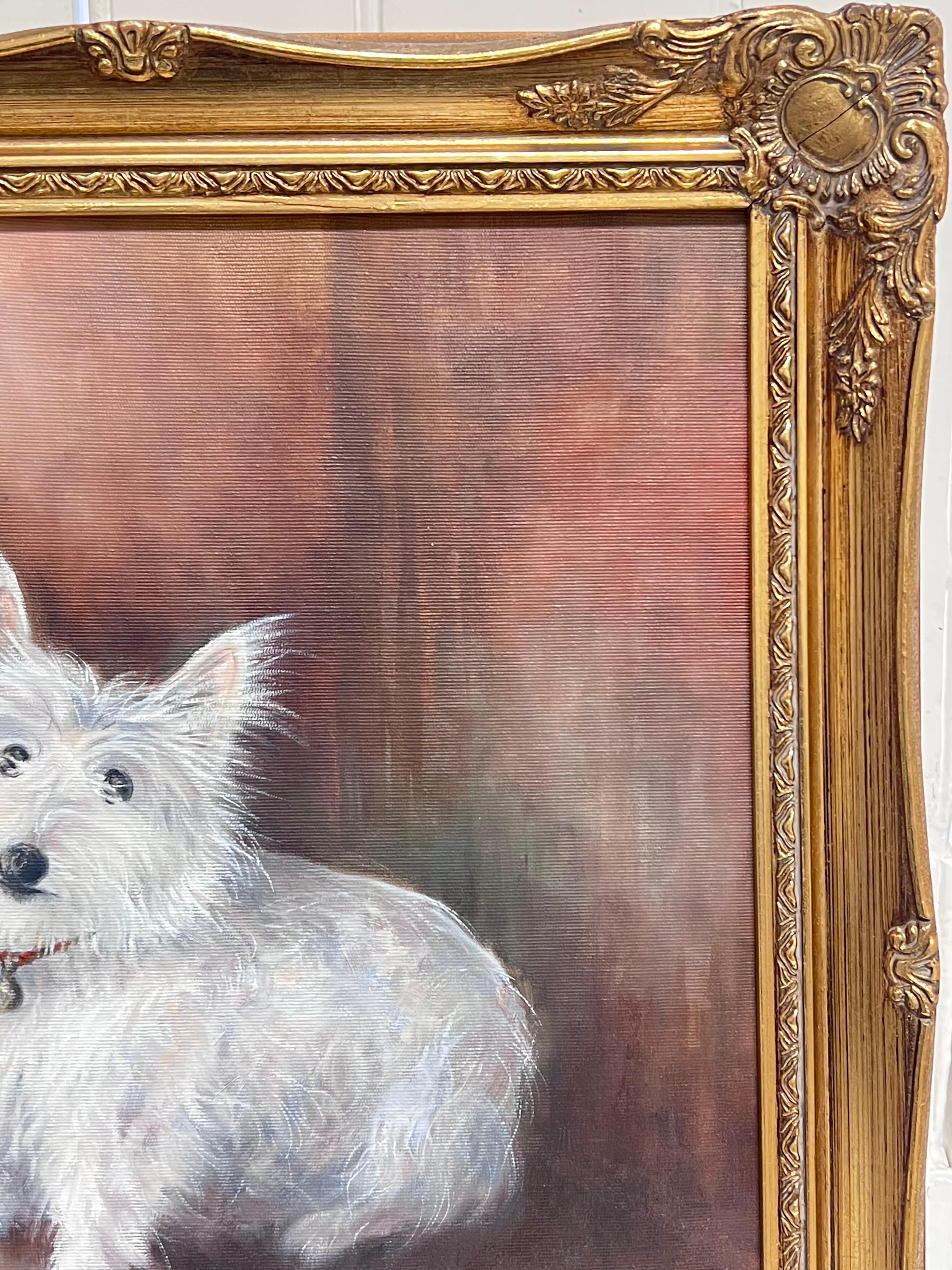 Portrait von Scruffy White West Highland Terrier Hund Signiert Englisch Ölgemälde im Angebot 5