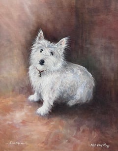 Portrait of Scruffy White West Highland Terrier Dog Signed English Oil Painting
