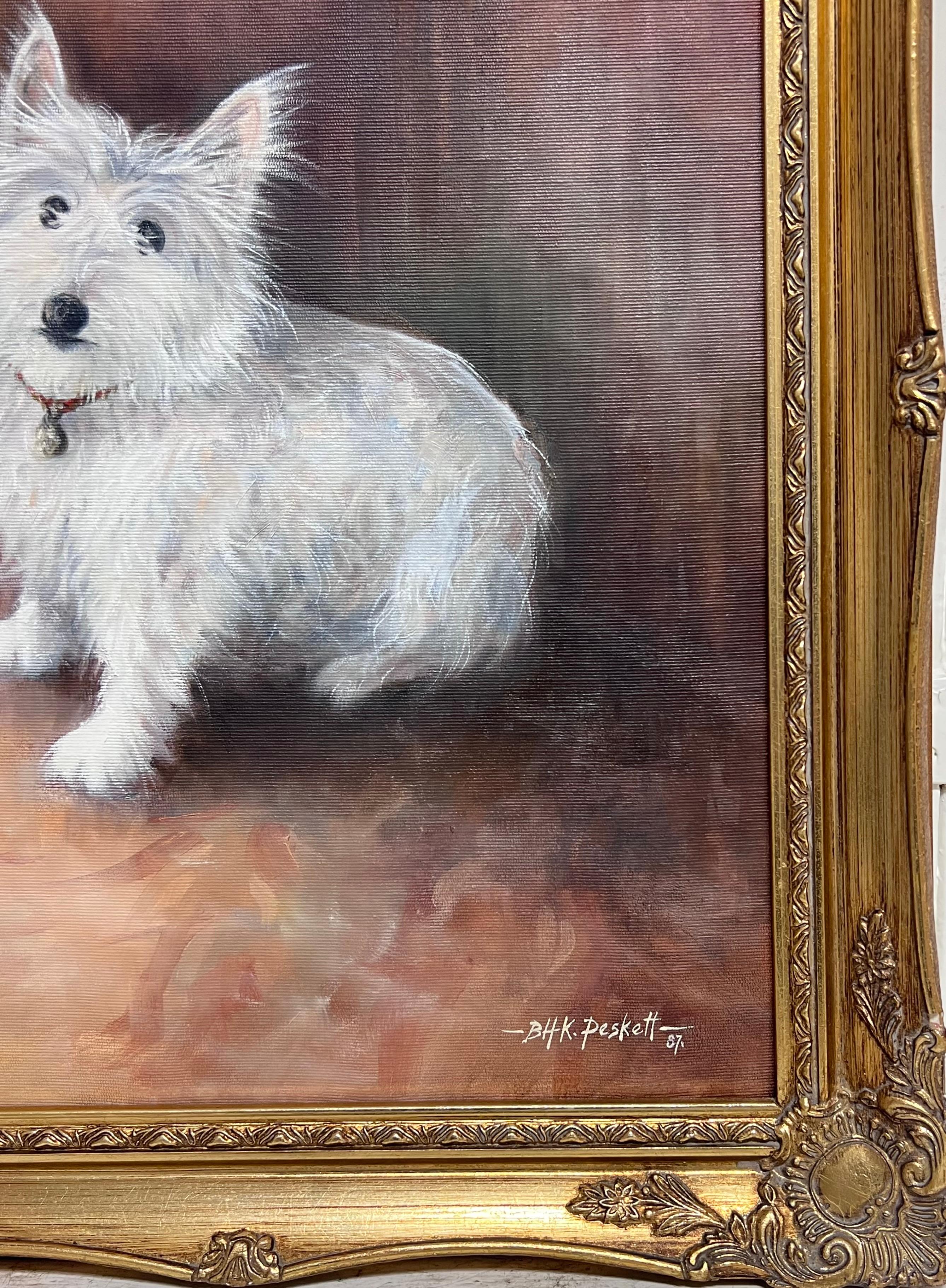 Portrait von Scruffy White West Highland Terrier Hund Signiert Englisch Ölgemälde im Angebot 1