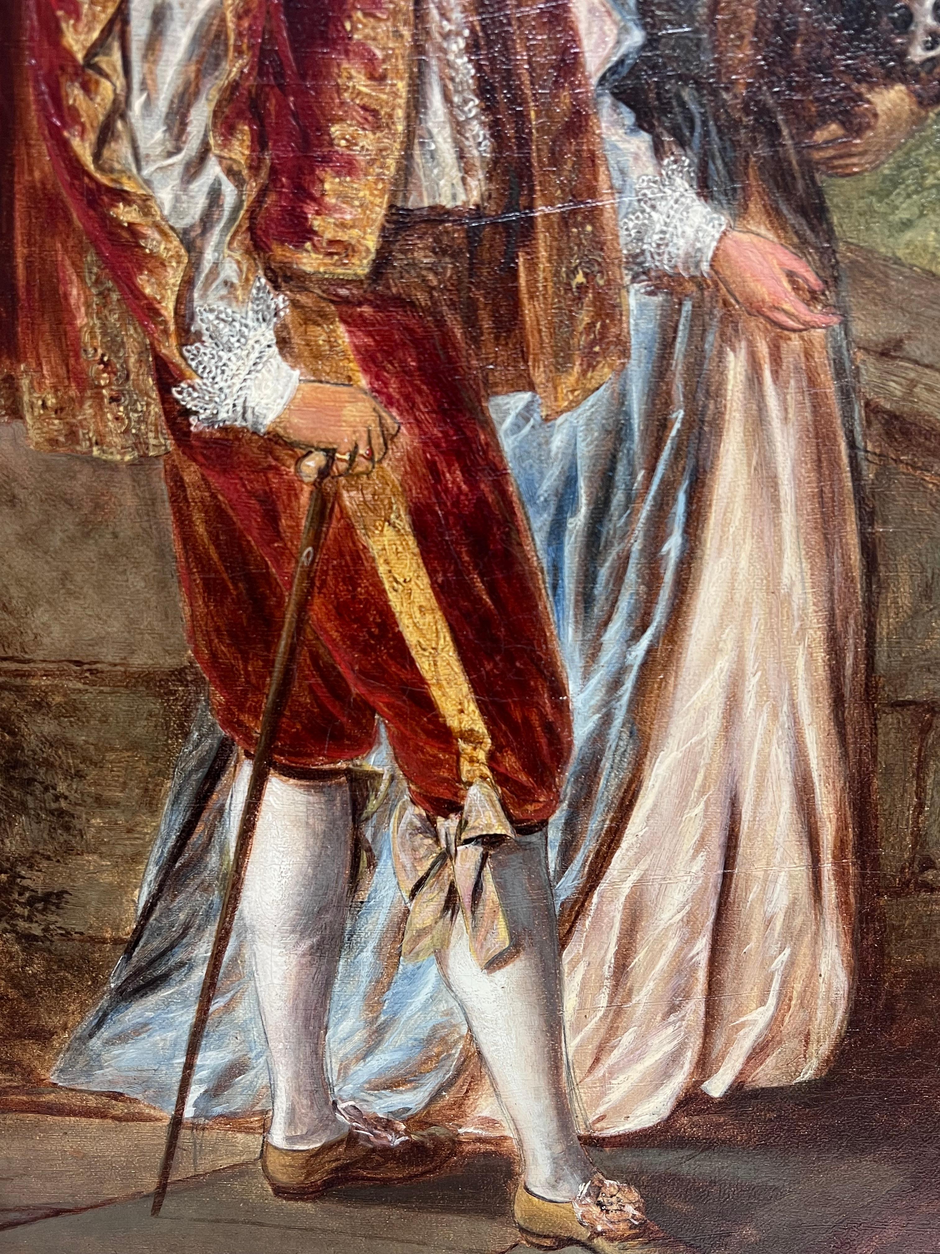 Large 19th Century British Victorian Signed Oil Beggar with Gentry Couple For Sale 8