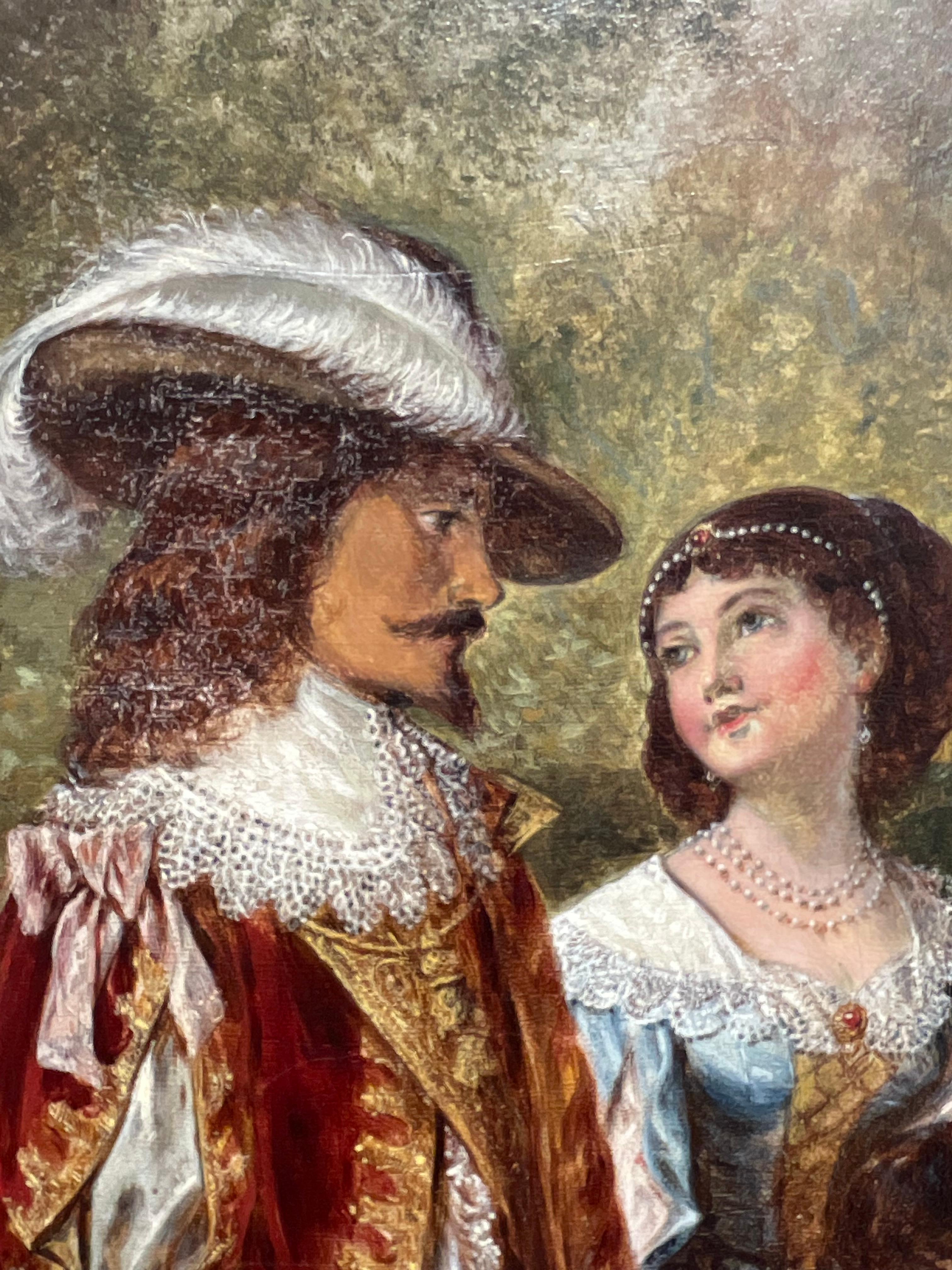 Large 19th Century British Victorian Signed Oil Beggar with Gentry Couple For Sale 9