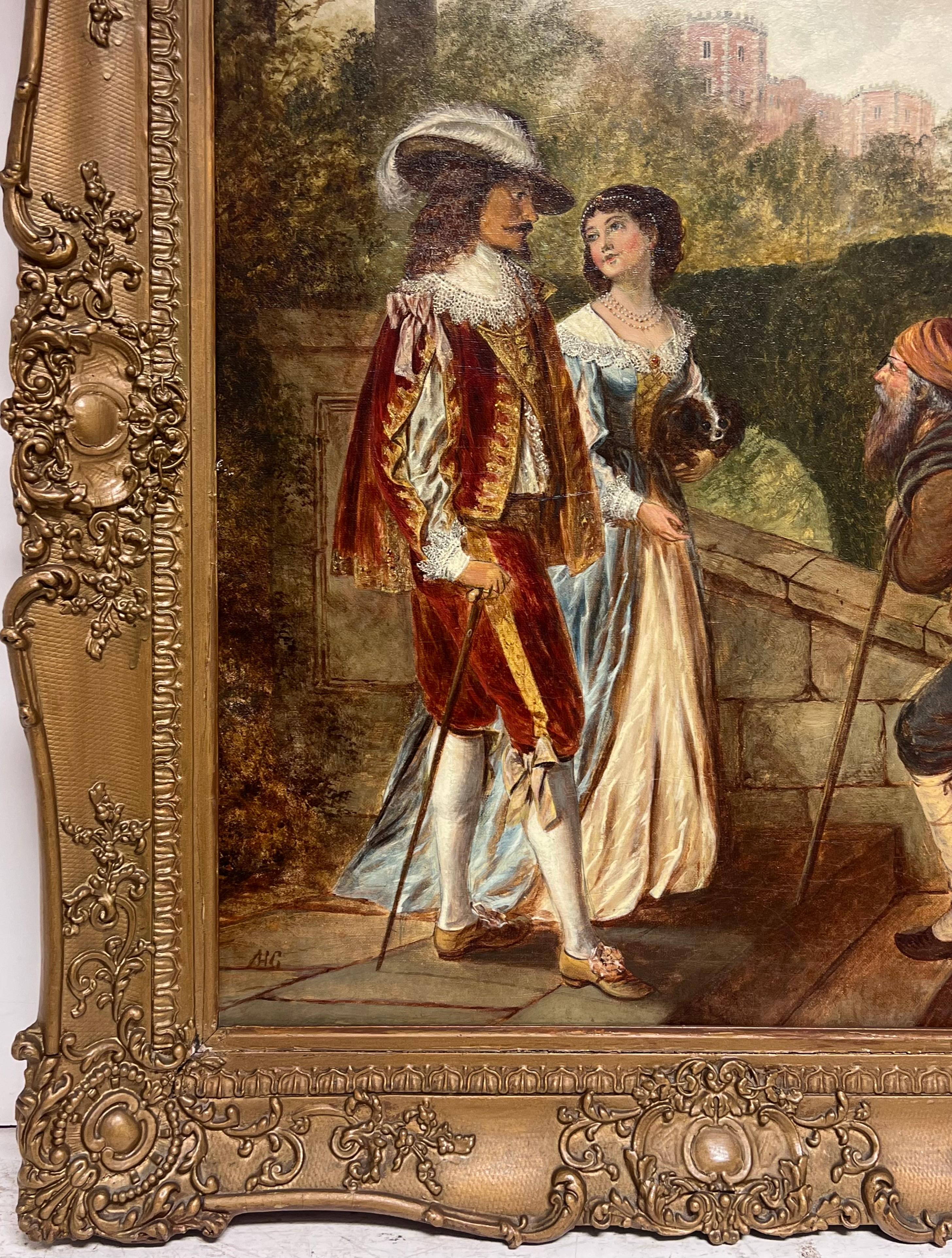 The Greeting
British School, mid 19th century
signed with initials 
oil on canvas, framed in antique gilt swept frame
framed: 37 x 32 inches
canvas : 30 x 25 inches
Provenance: private collection, UK
Condition: very good condition

For more any more