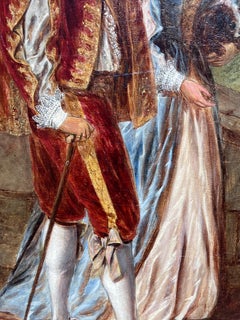 Large 19th Century British Victorian Signed Oil Beggar with Gentry Couple