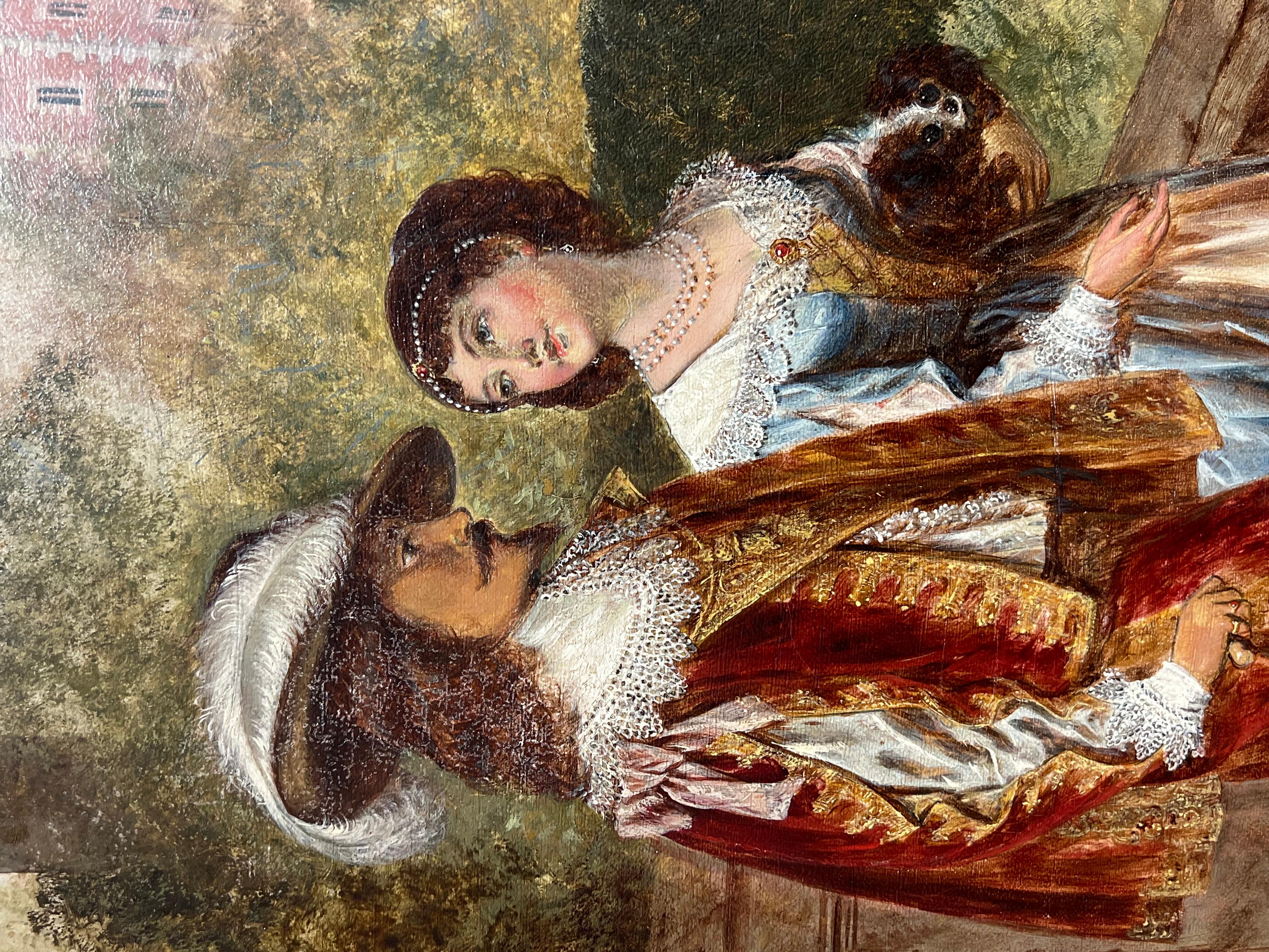 Large 19th Century British Victorian Signed Oil Beggar with Gentry Couple For Sale 5