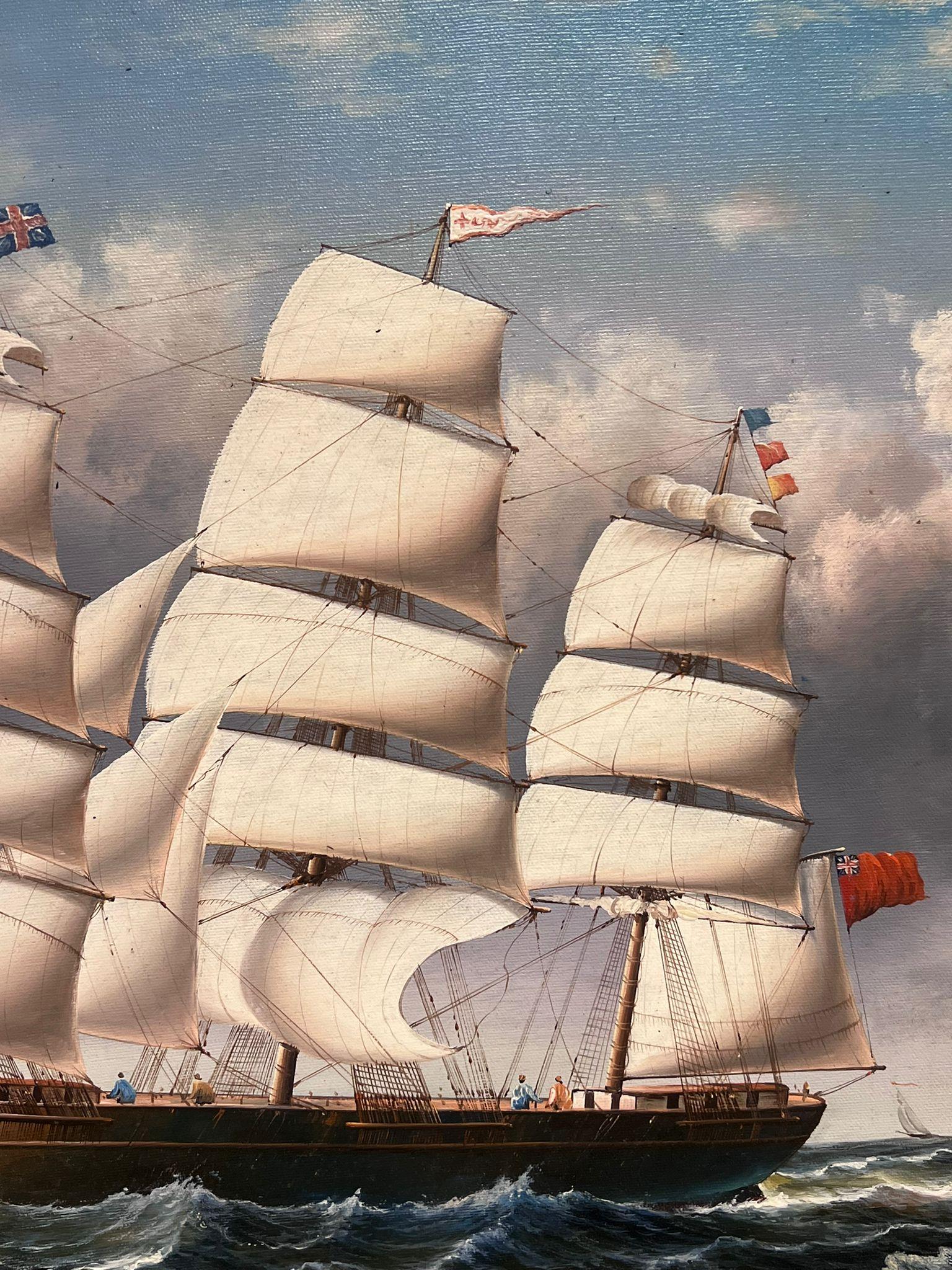 Grande dipinto a olio di Marin Classico Nave alta che naviga in mare Dorato Incorniciato - Painting Scuola inglese di British School 