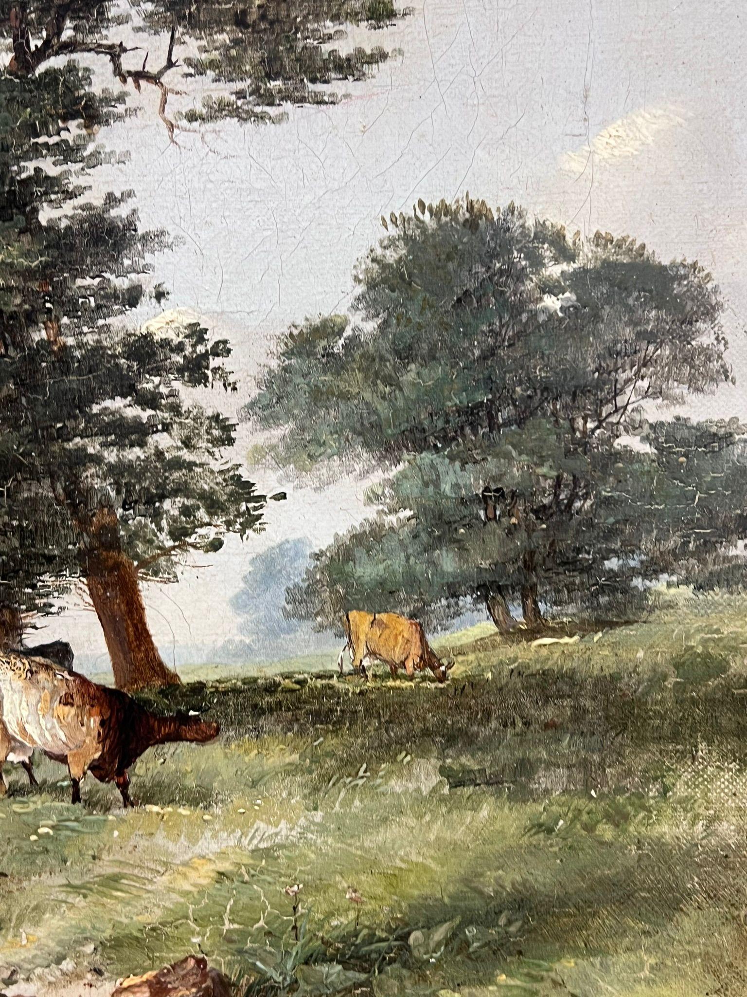 Tranquilla pastorale sulla riva del fiume con mucche al pascolo Pittura antica del XIX secolo Nottinghamshire in vendita 5