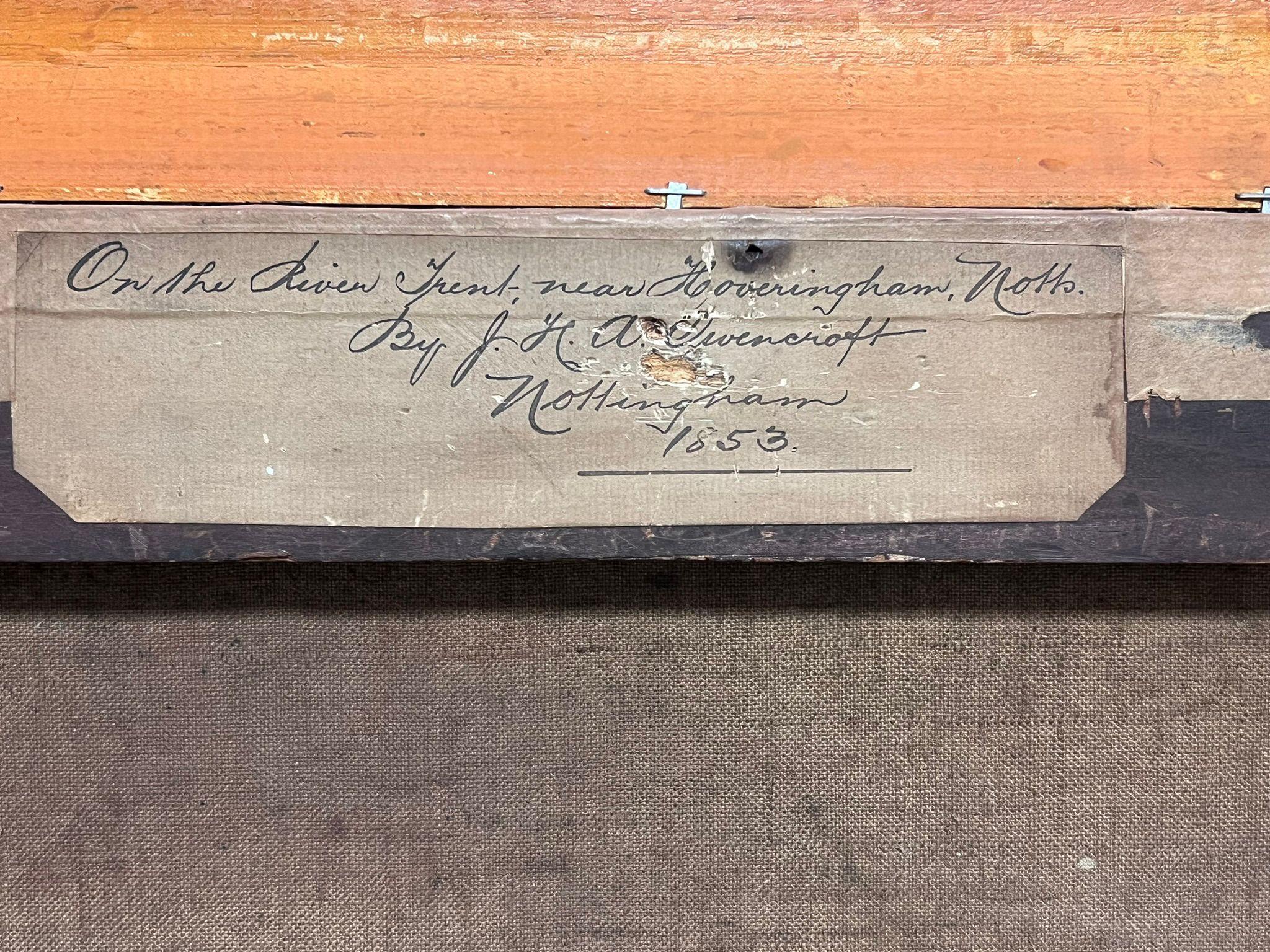 Tranquilla pastorale sulla riva del fiume con mucche al pascolo Pittura antica del XIX secolo Nottinghamshire in vendita 8
