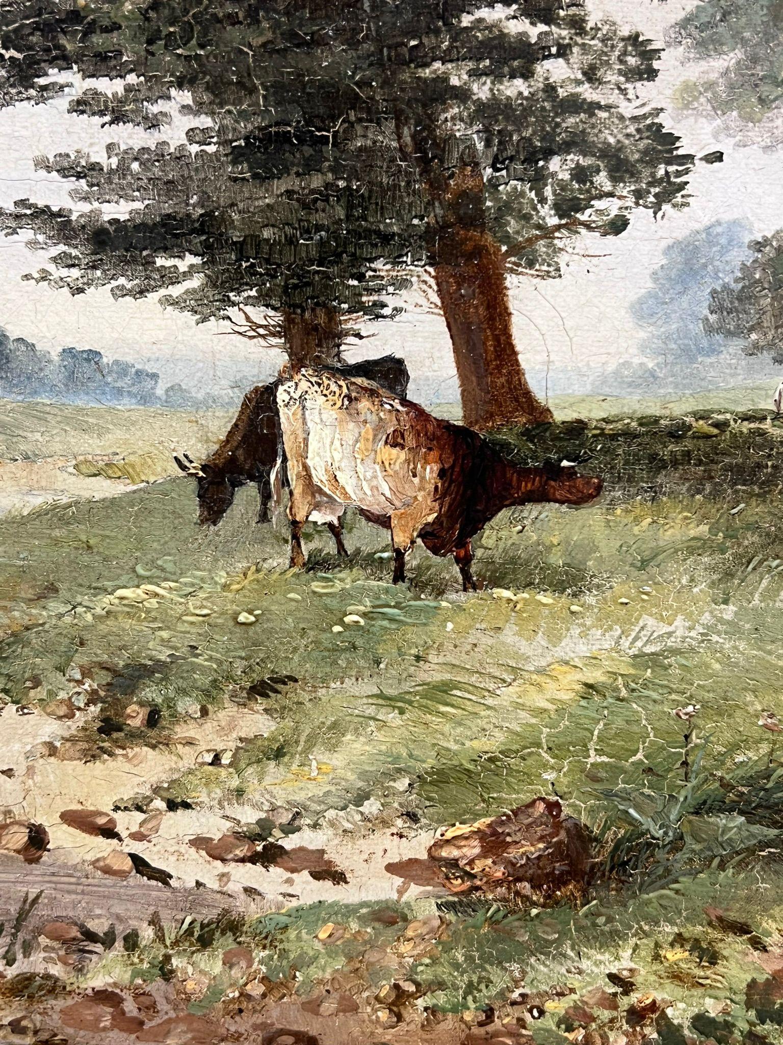 Tranquilla pastorale sulla riva del fiume con mucche al pascolo Pittura antica del XIX secolo Nottinghamshire in vendita 4