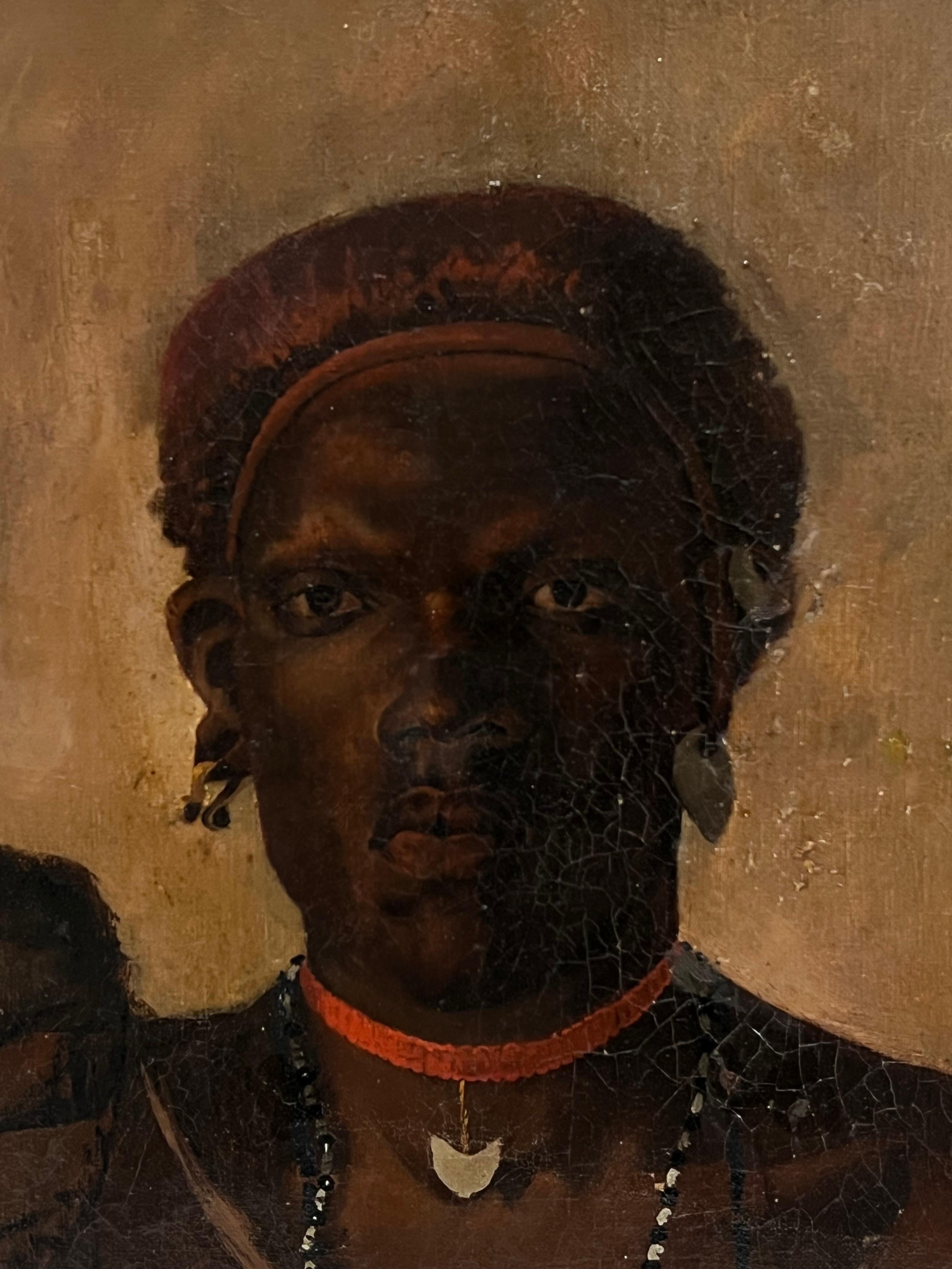 Antique Signed British Ölgemälde Porträt eines Kriegers mit einem Speer im Angebot 1