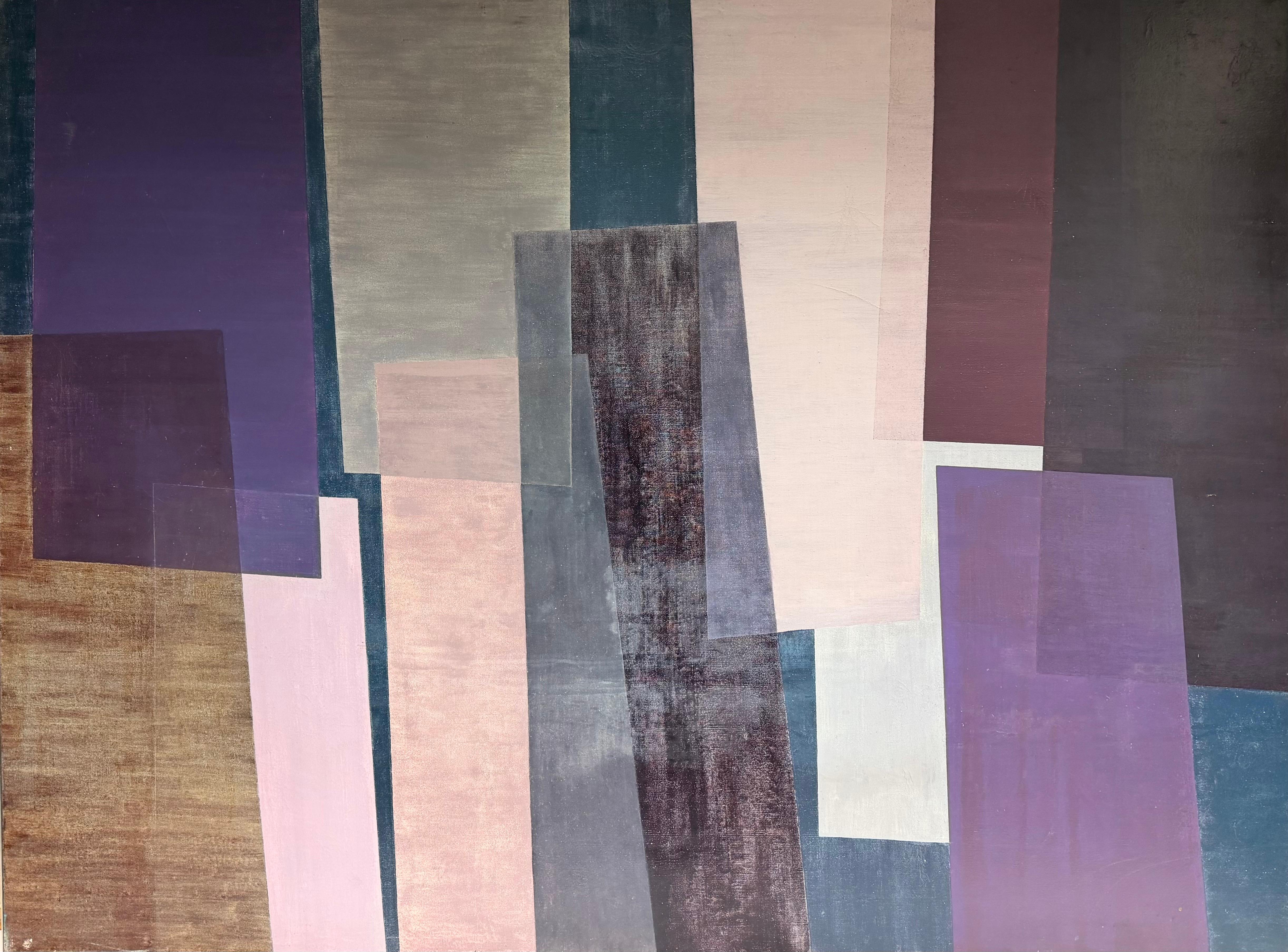 Enormous Purple Shades Square Mid 20th Century Abstract Oil Painting
