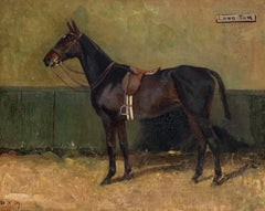 Fine Portrait of a Black Saddled Bay Hunter Horse Antique British Oil Painting