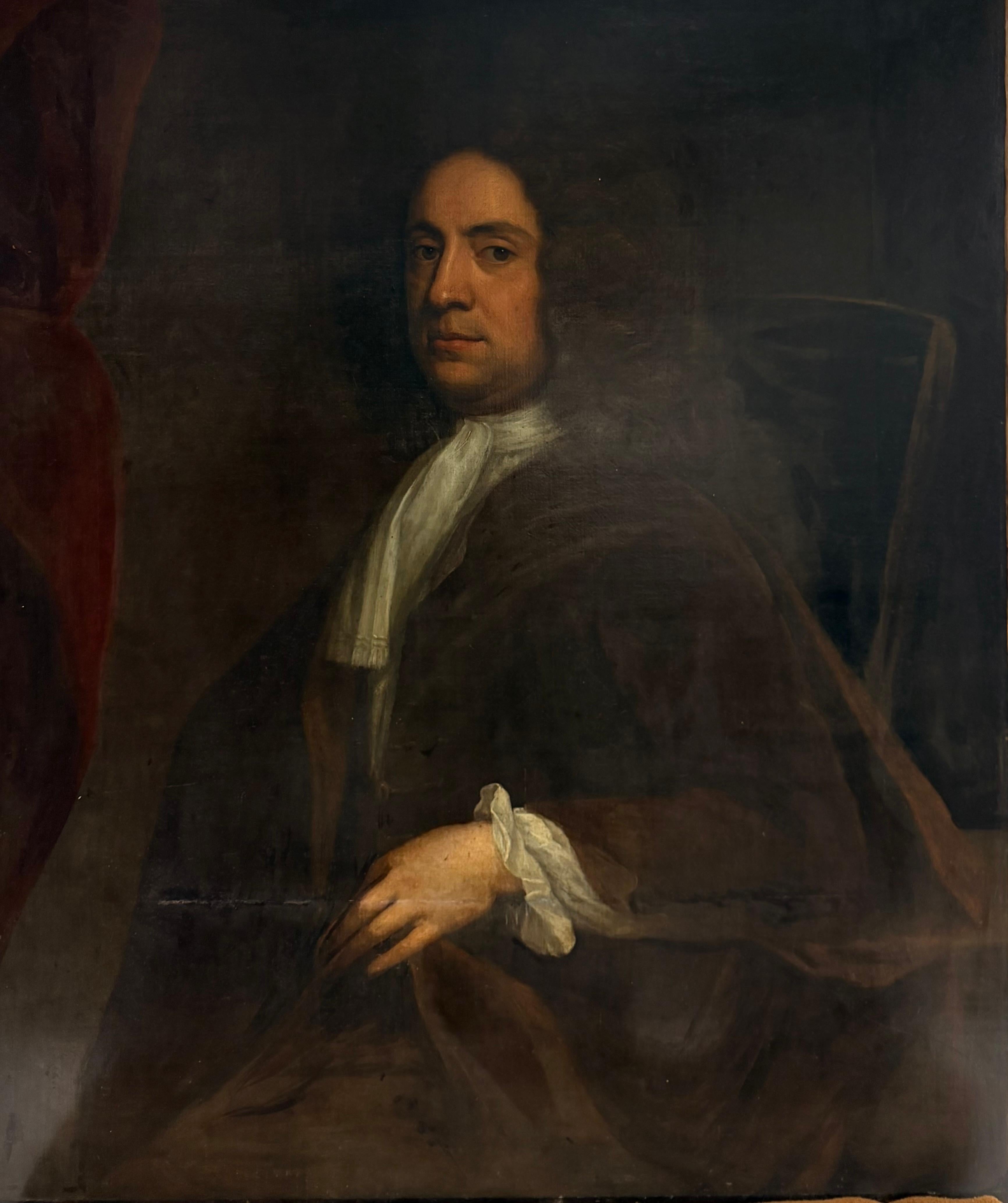Huge 1700's English Portrait of a Nobleman Öl auf Leinwand Landhaus Gemälde