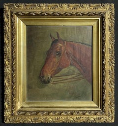 Antique Horse Portrait - Signed 1900's British Equestrian Horse Portrait Oil Painting