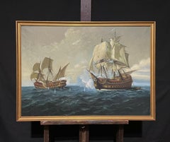 17th Galleons Marine Naval Engagement Sea Battle Scene, Large Oil Painting