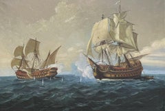 17th Galleons Marine Naval Engagement Sea Battle Scene, Large Oil Painting