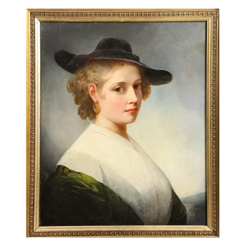École britannique, vers 1840 Un portrait de dame en vert de qualité exceptionnelle en vente