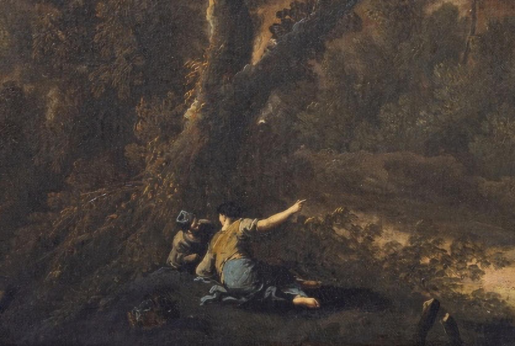 BRITISCHE SCHULE  „Landschaft mit Figuren“ 19. Jahrhundert (Barock) im Angebot