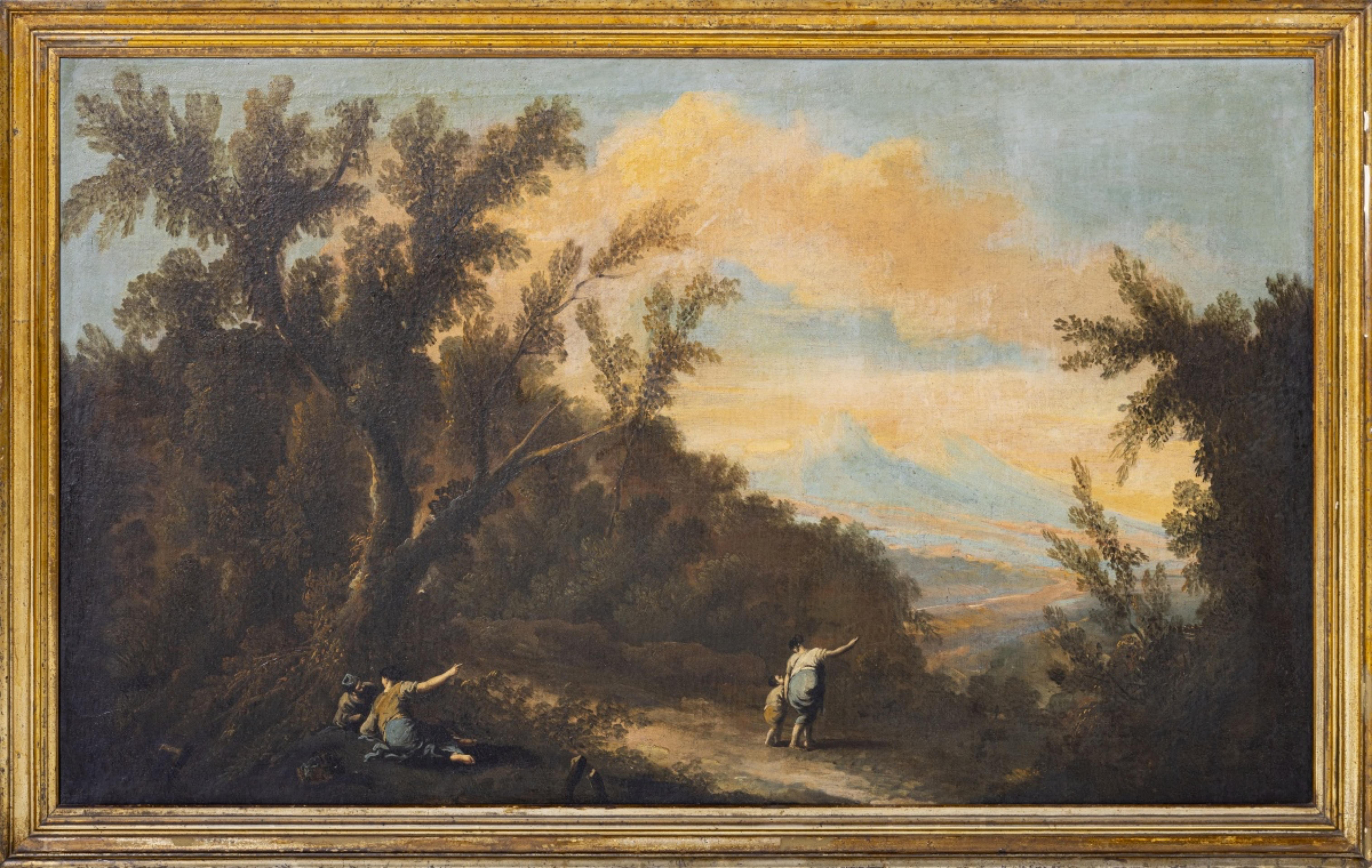 BRITISCHE SCHULE  „Landschaft mit Figuren“ 19. Jahrhundert (Geölt) im Angebot