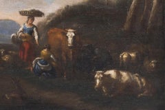 ÉCOLE BRITANNIQUE  "Paysage avec figures et animaux" 19e siècle