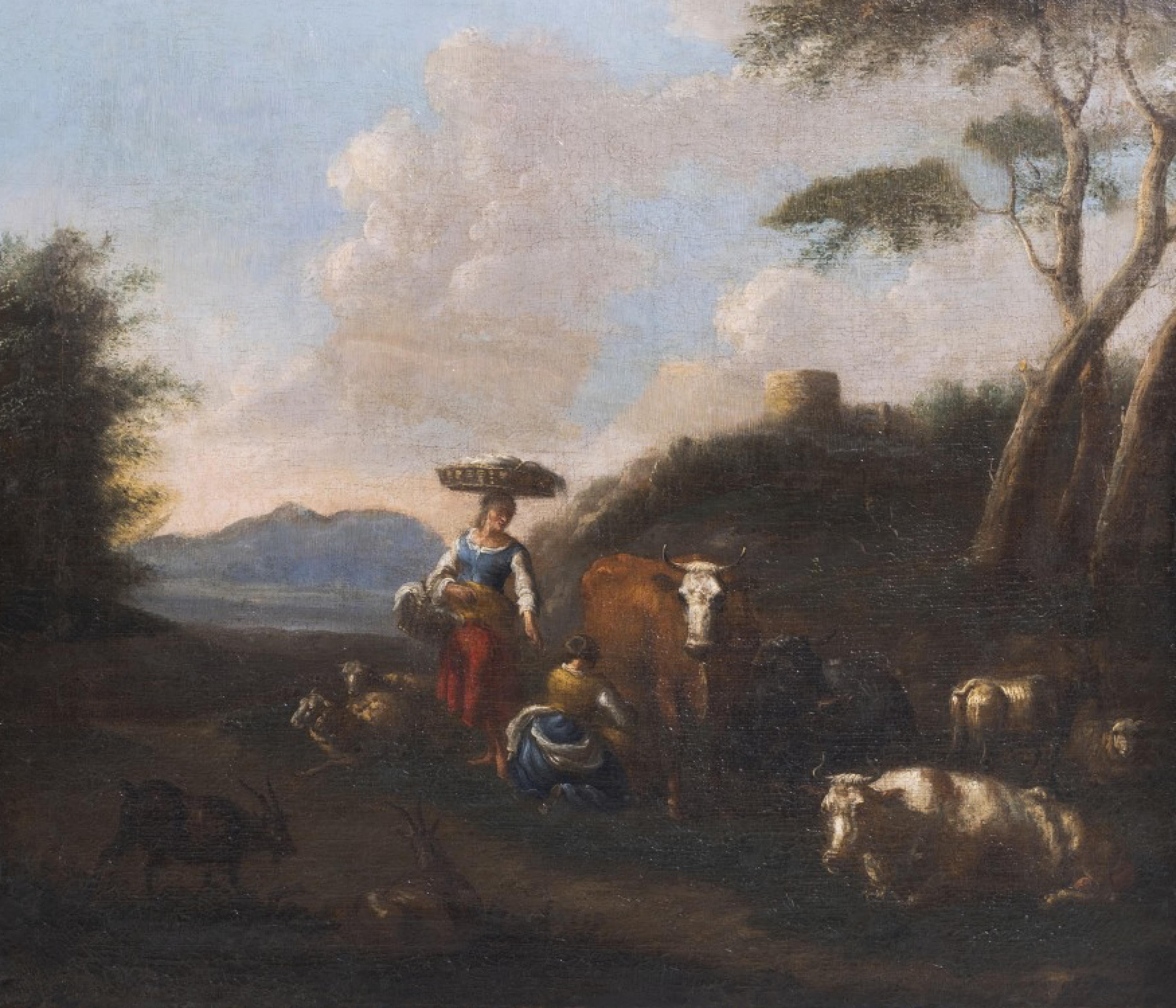 BRITISCHE SCHULE  „Landschaft mit Figuren und Tieren“ 19. Jahrhundert (Englisch) im Angebot