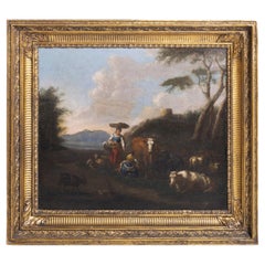 BRITISH SCHOOL  "Landscape with Figures and Animals" 19th Century