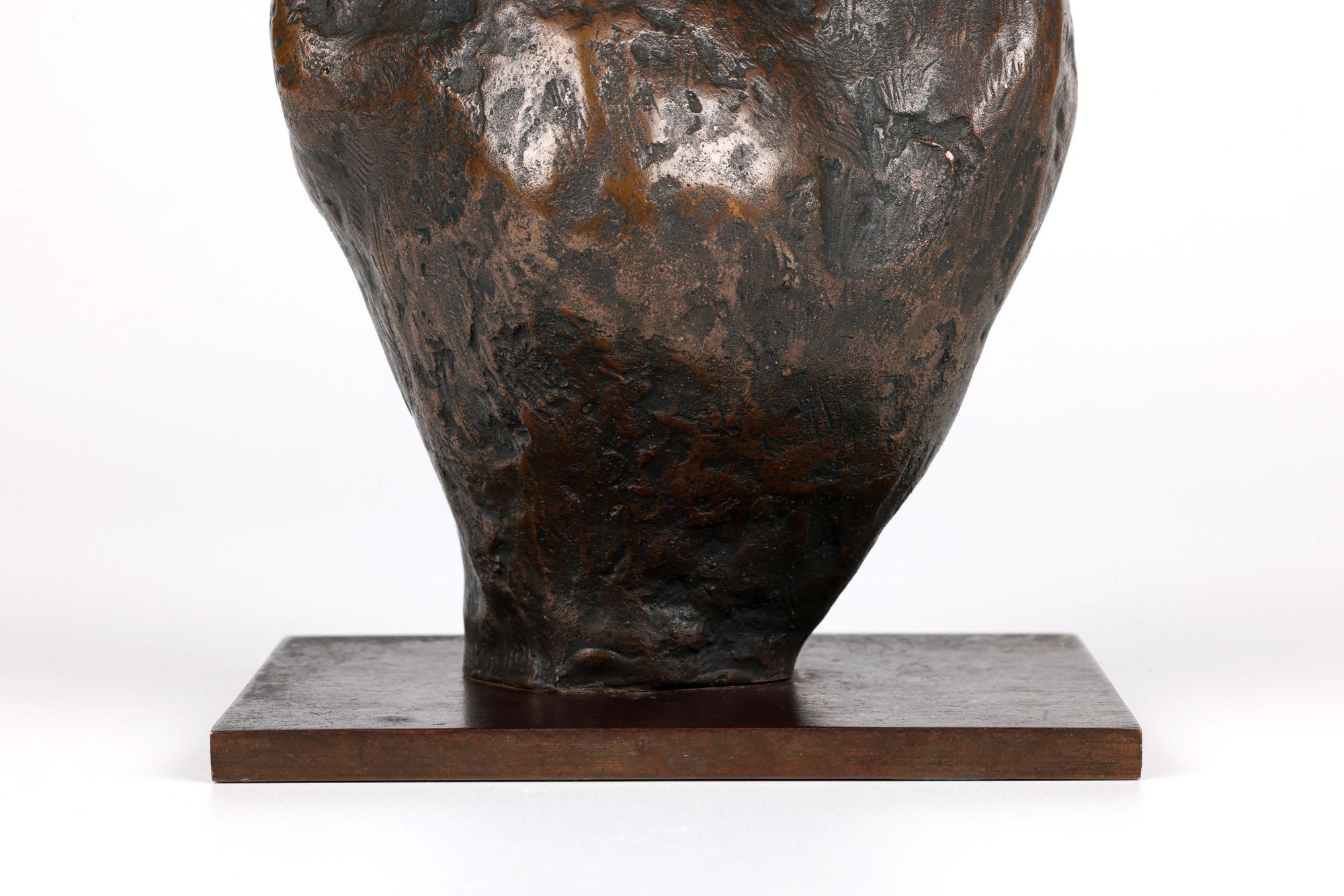 British School Mid-Century Bronze Mother & Child Sculpture Signed ASW 9