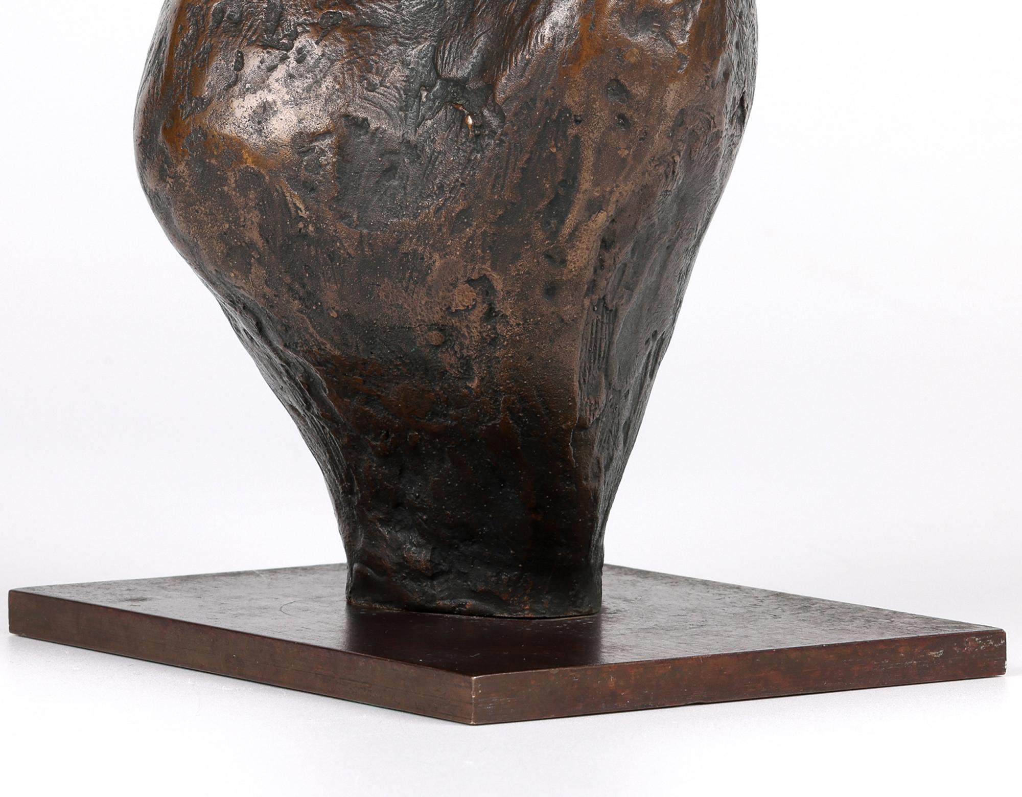 British School Mid-Century Bronze Mother & Child Sculpture Signed ASW 11