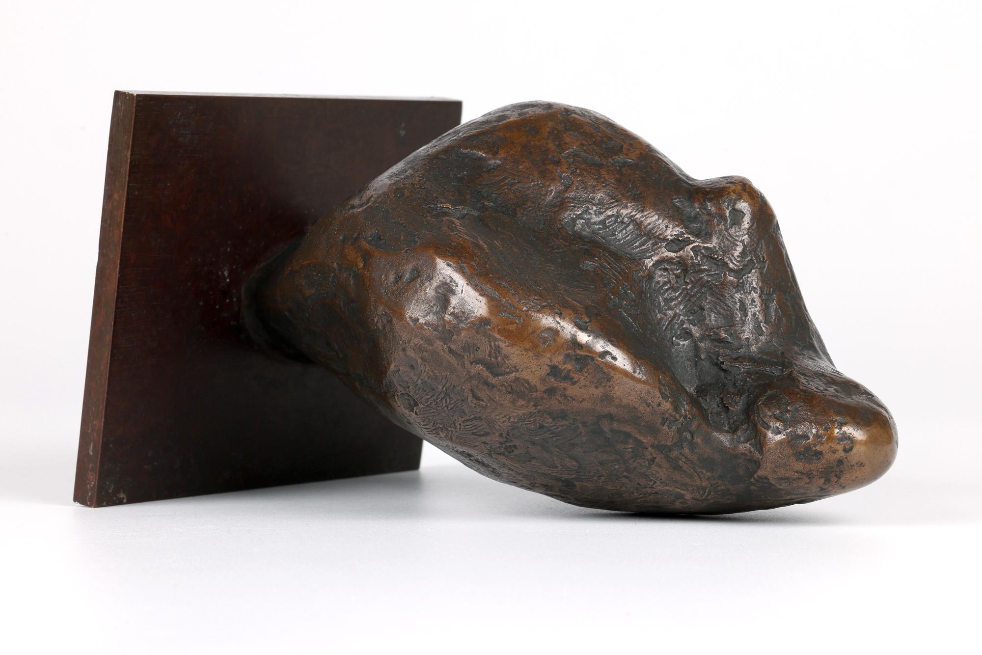 British School Mid-Century Bronze Mother & Child Sculpture Signed ASW 13
