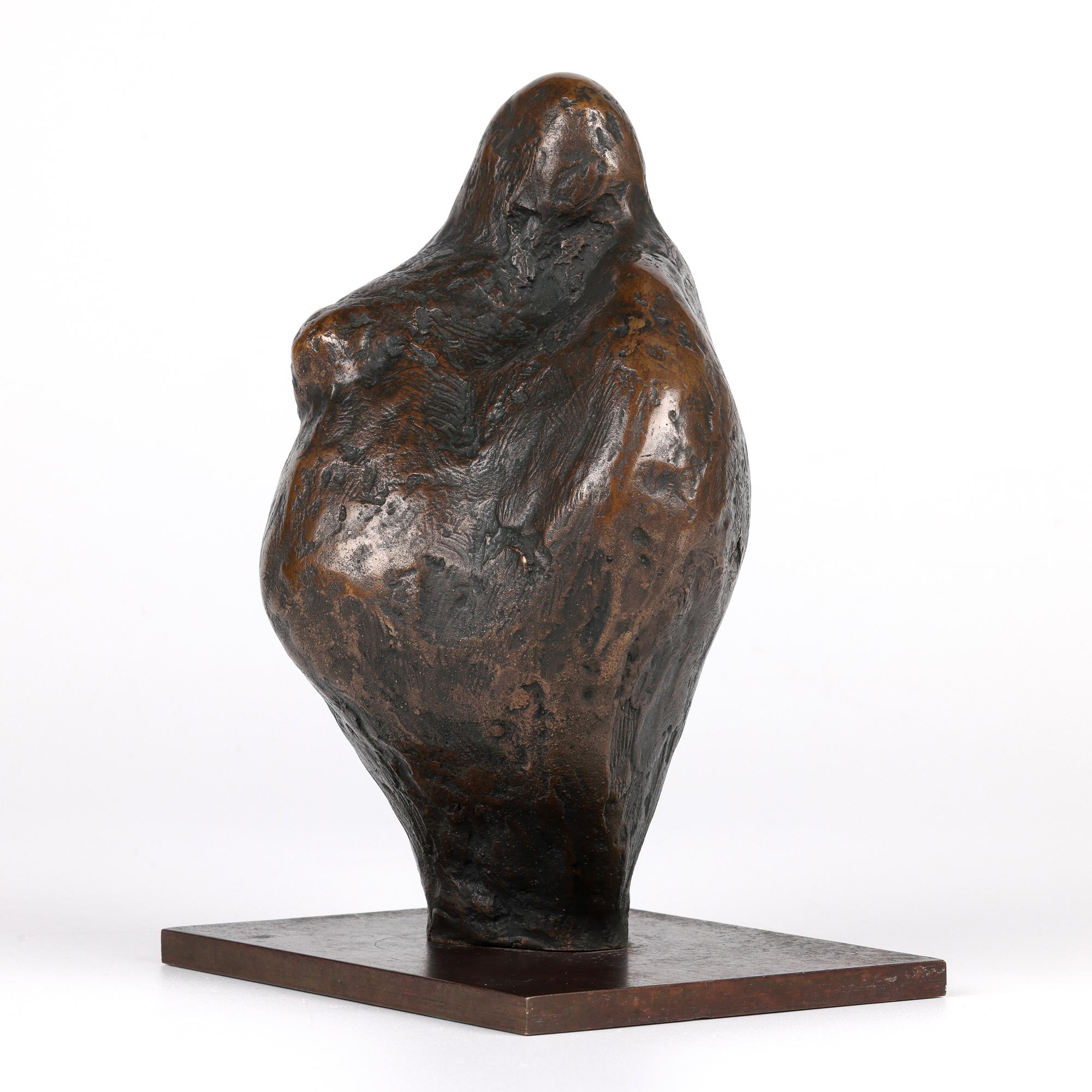 British School Mid-Century Bronze Mother & Child Sculpture Signed ASW 14