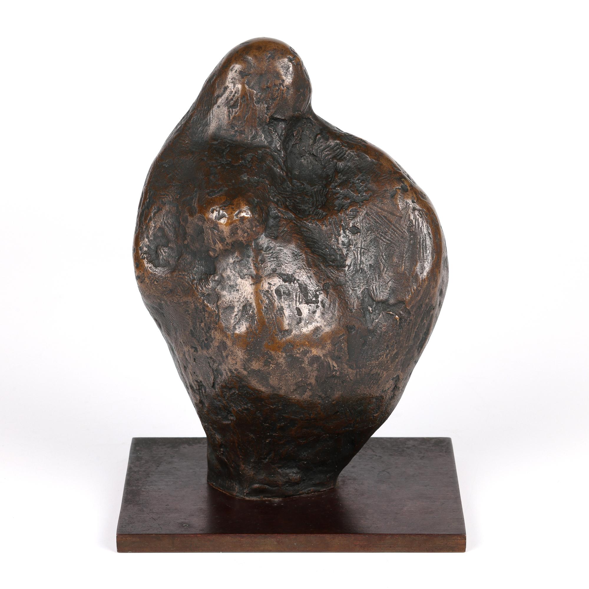 Cast British School Mid-Century Bronze Mother & Child Sculpture Signed ASW
