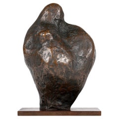 British School Mid-Century Bronze Mother & Child Sculpture Signed ASW
