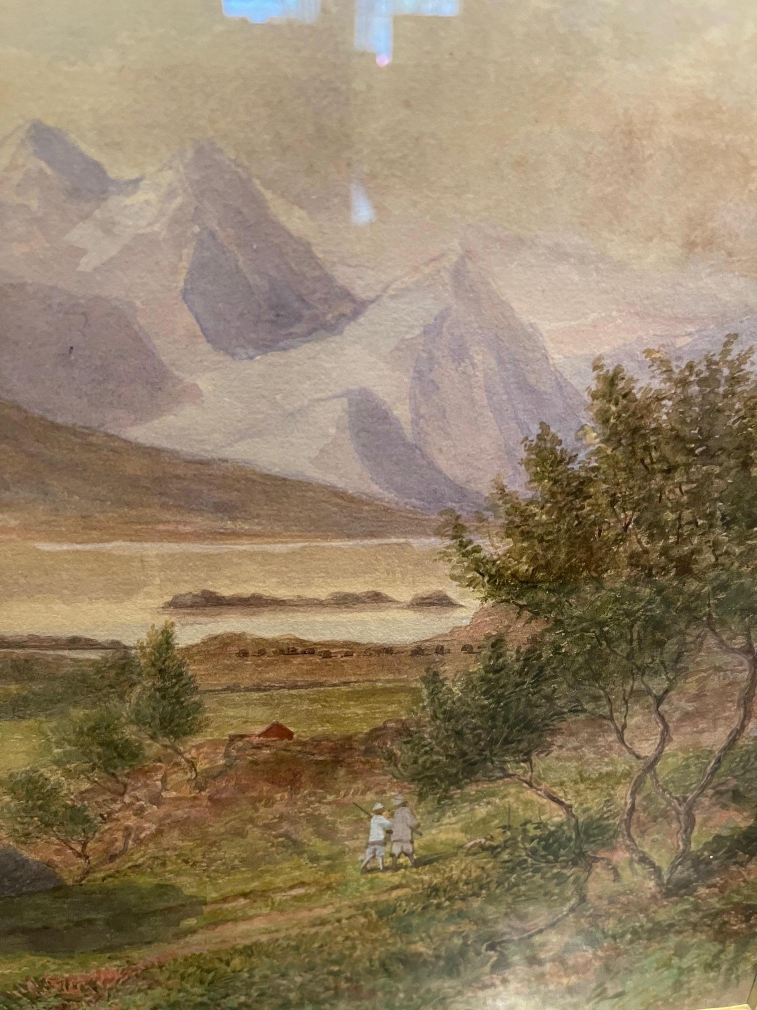 Aquarelle de l'école britannique « Paysage de montagne », encadrée, non signée, 19ème siècle  en vente 5