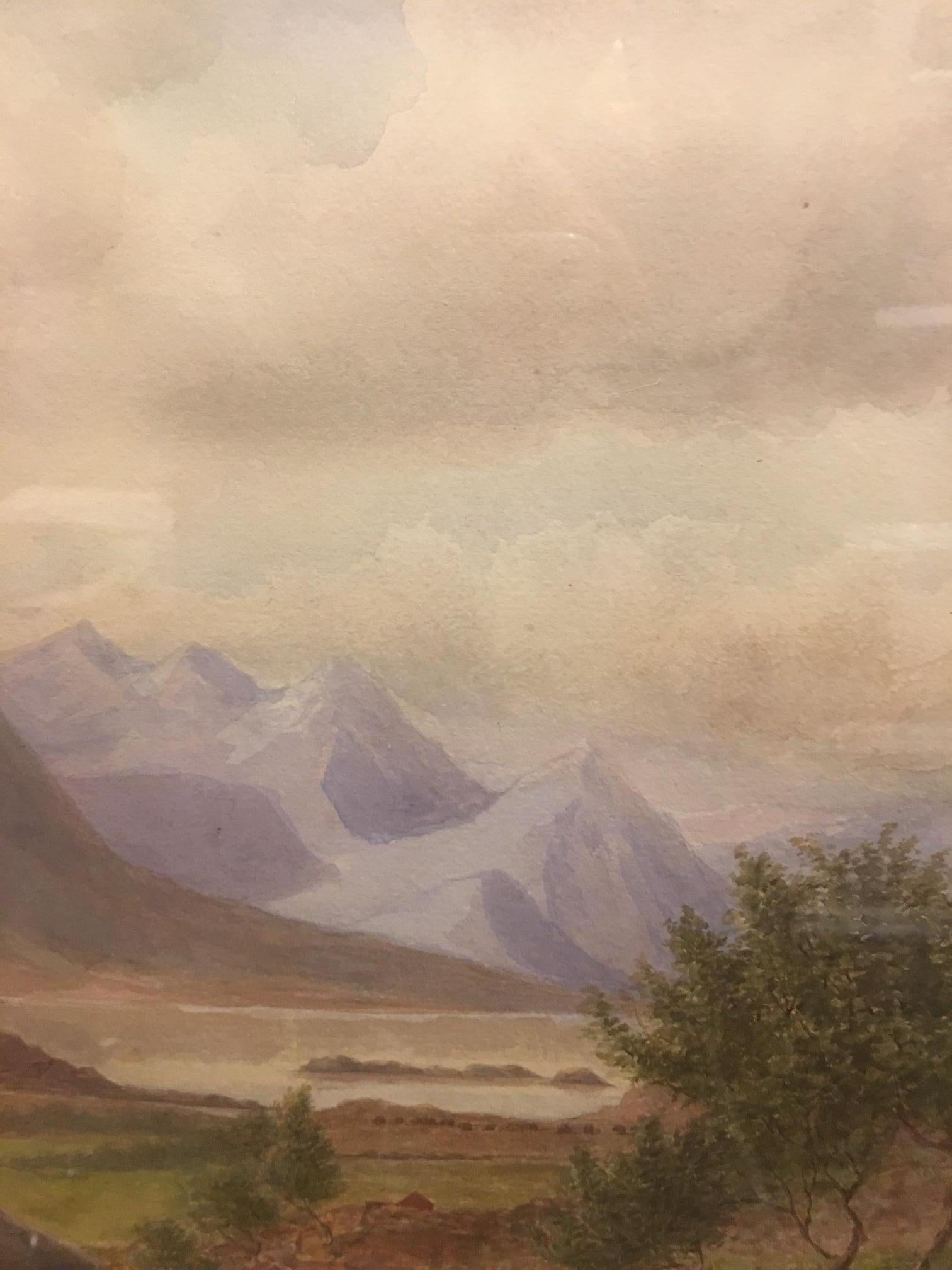 Aquarelle de l'école britannique « Paysage de montagne », encadrée, non signée, 19ème siècle  en vente 3