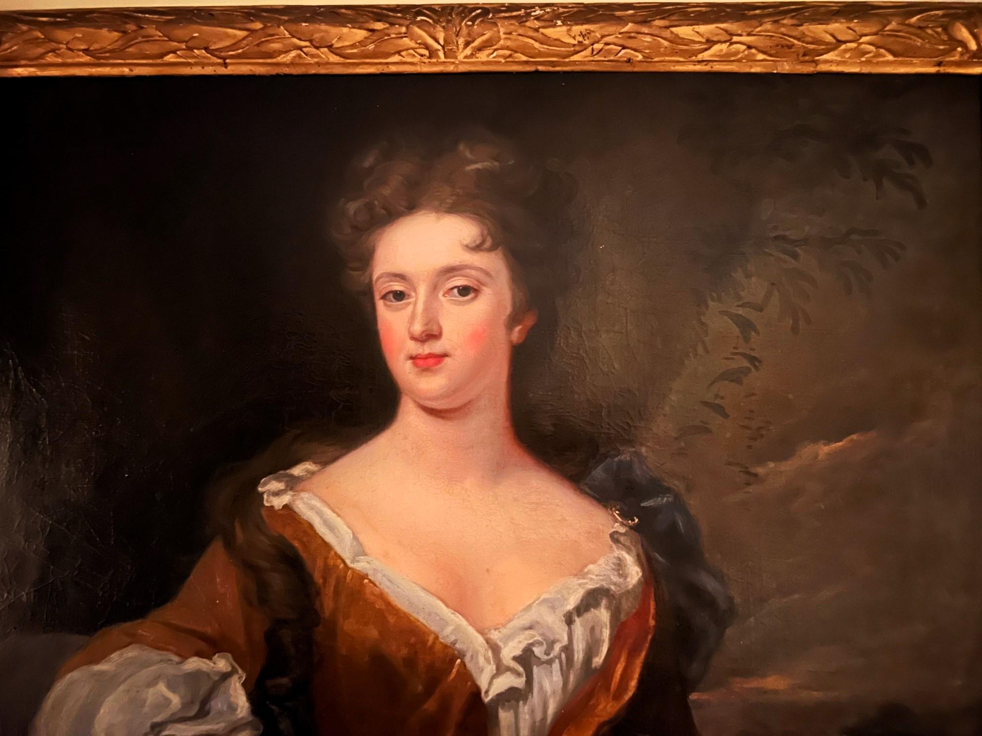 Georgien École britannique, huile sur toile grand portrait d'une femme, milieu du 18e siècle en vente