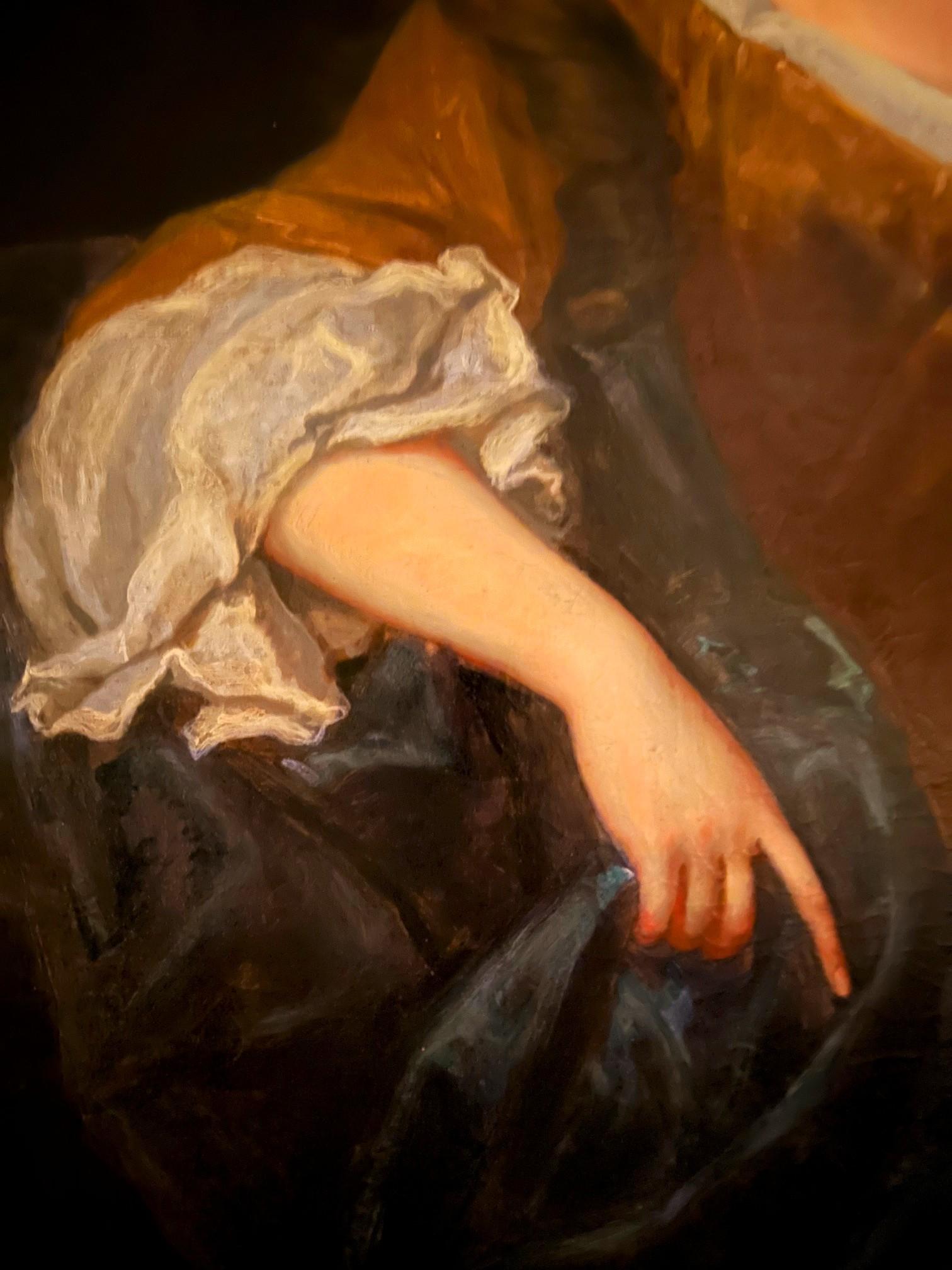 École britannique, huile sur toile grand portrait d'une femme, milieu du 18e siècle en vente 1