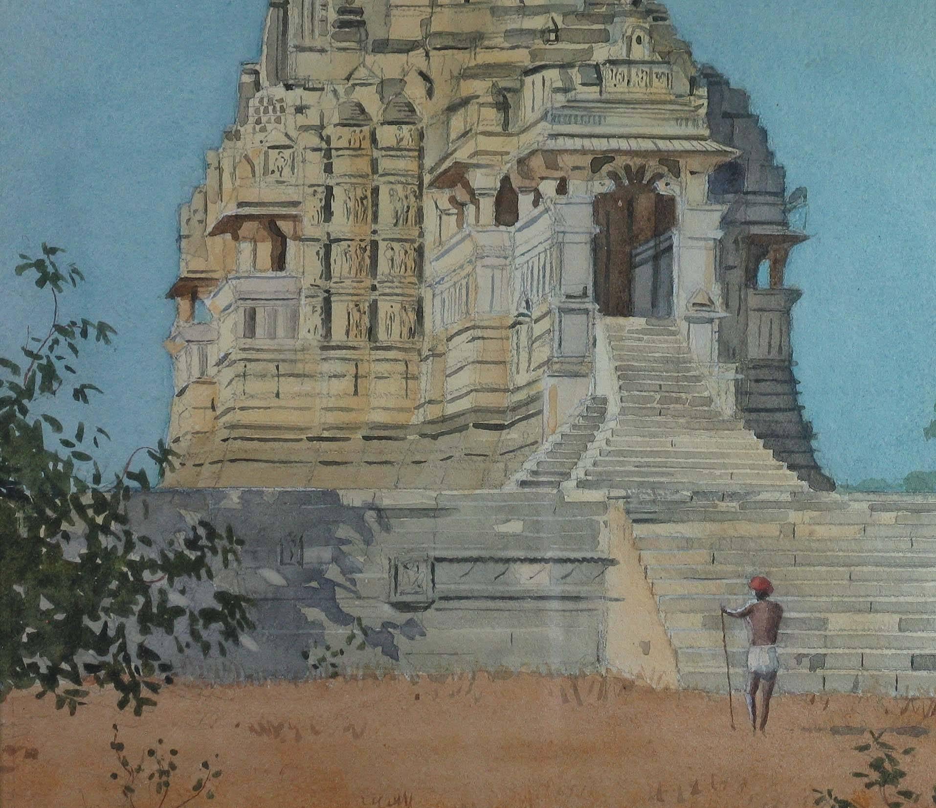Anglo-indien École britannique W/C Kandariya Mahadeva Temple à Khajuraho, Inde en vente