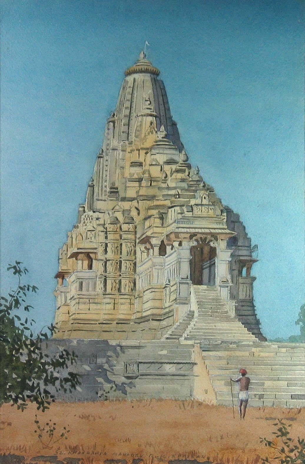 Painted British School W/C Kandariya Mahadeva Temple at Khajuraho India For Sale