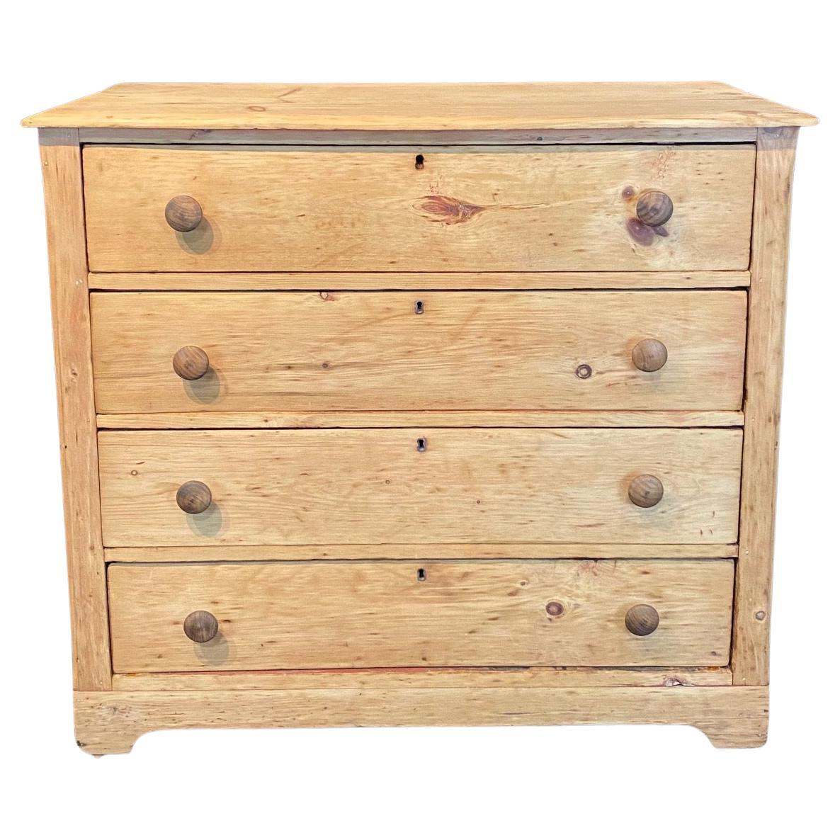 British Scrubbed Pine Chest of Drawers Dresser or Commode For Sale