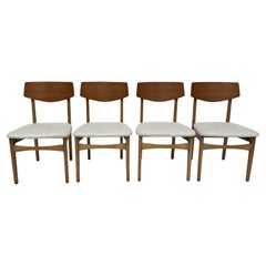 British Set of 4 Teak and Beech Grey Wool Dining Chairs Mid Century 1960s