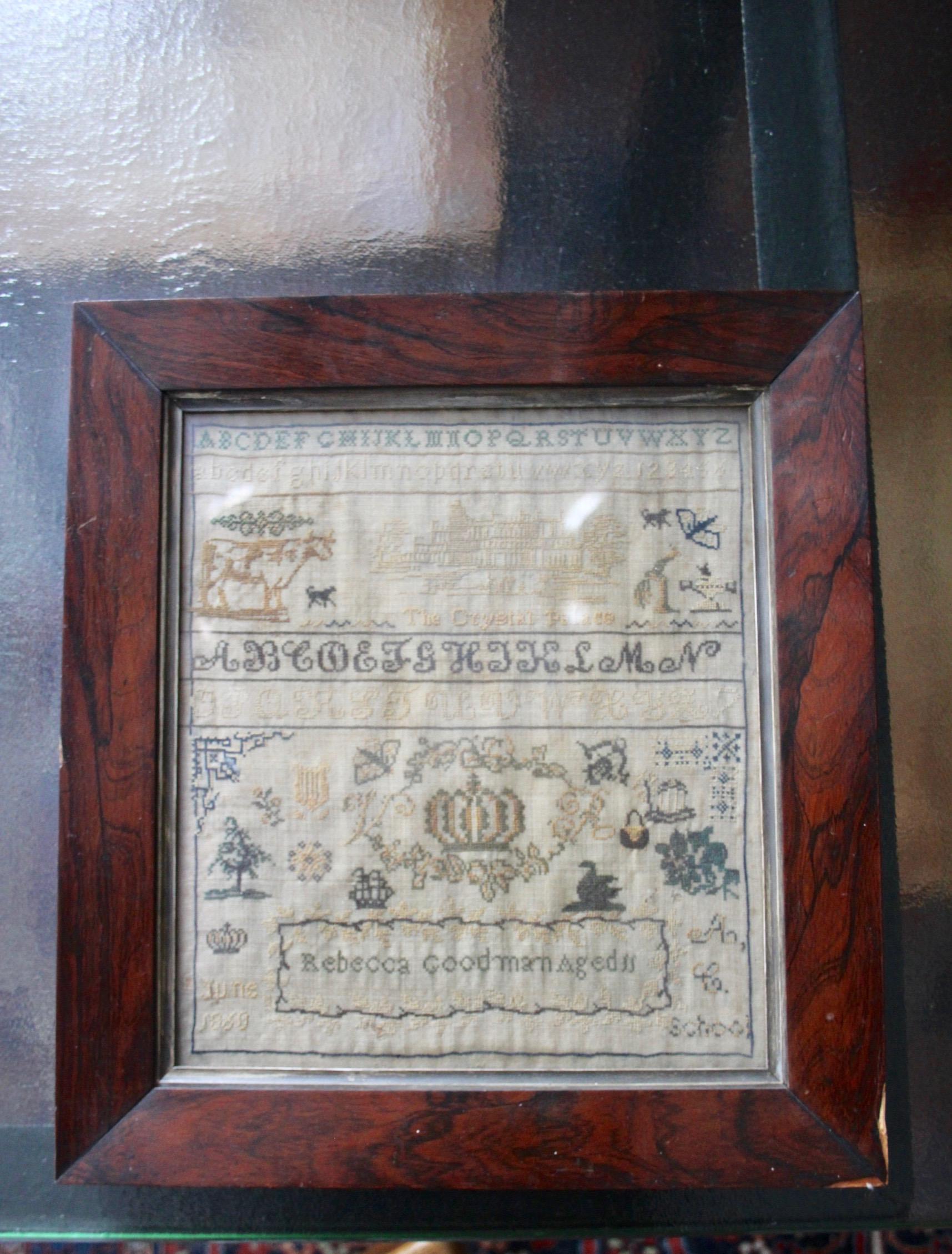 English British signed and dated June 1860 needlework sampler For Sale