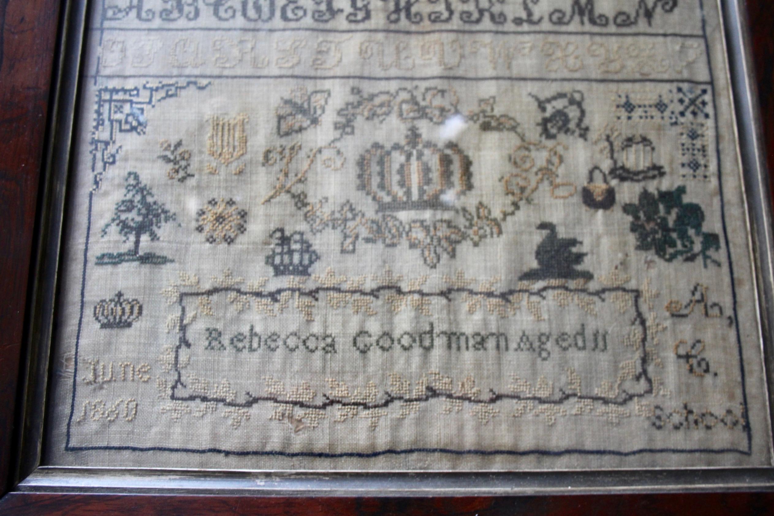 Britisches Stickmustertuch, signiert und datiert Juni 1860 im Zustand „Gut“ im Angebot in grand Lancy, CH