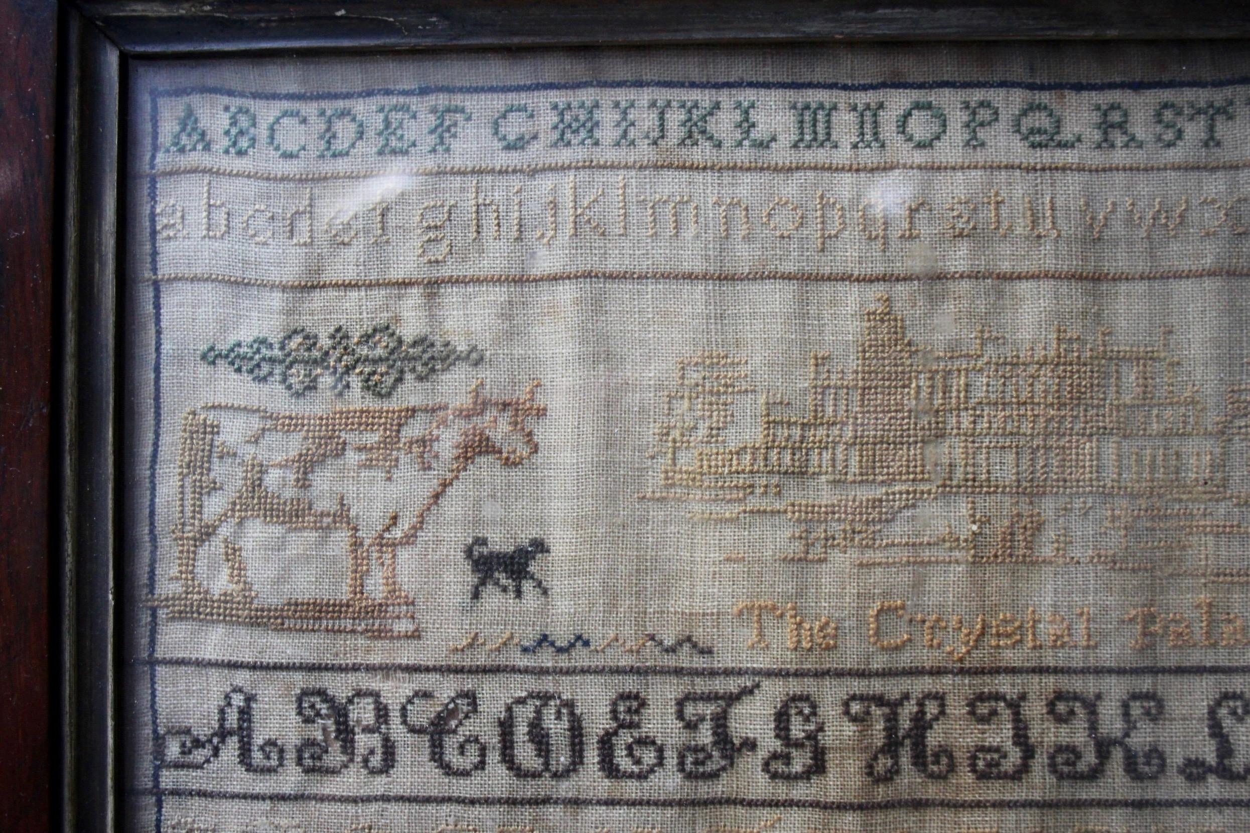 Mid-19th Century British signed and dated June 1860 needlework sampler For Sale