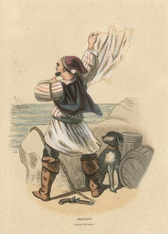 British Smuggler, Coastal Scene, Hand-Coloured Lithograph, c.1845