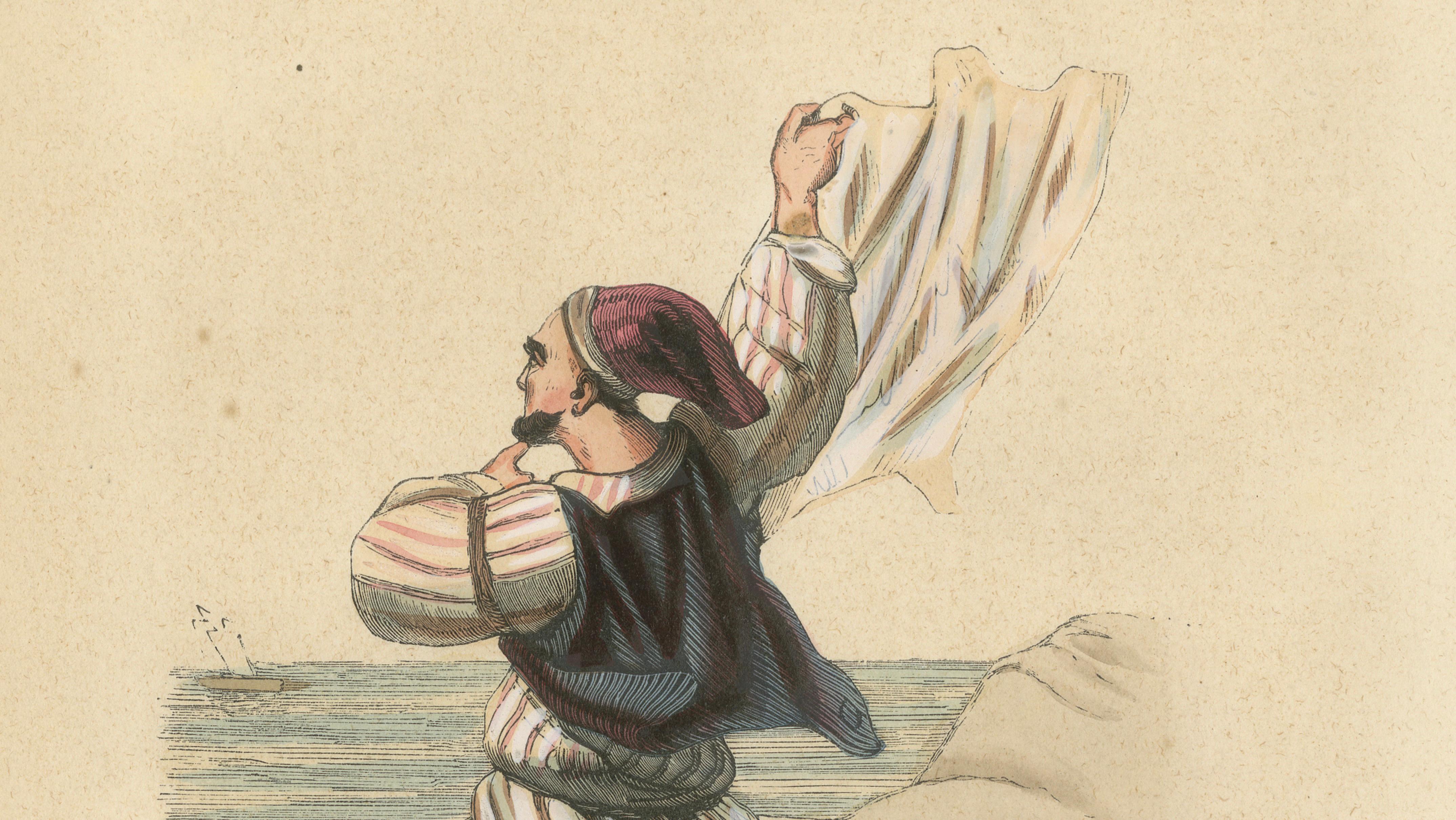 British Smuggler, Coastal Scene, Hand-Coloured Lithograph, c.1845