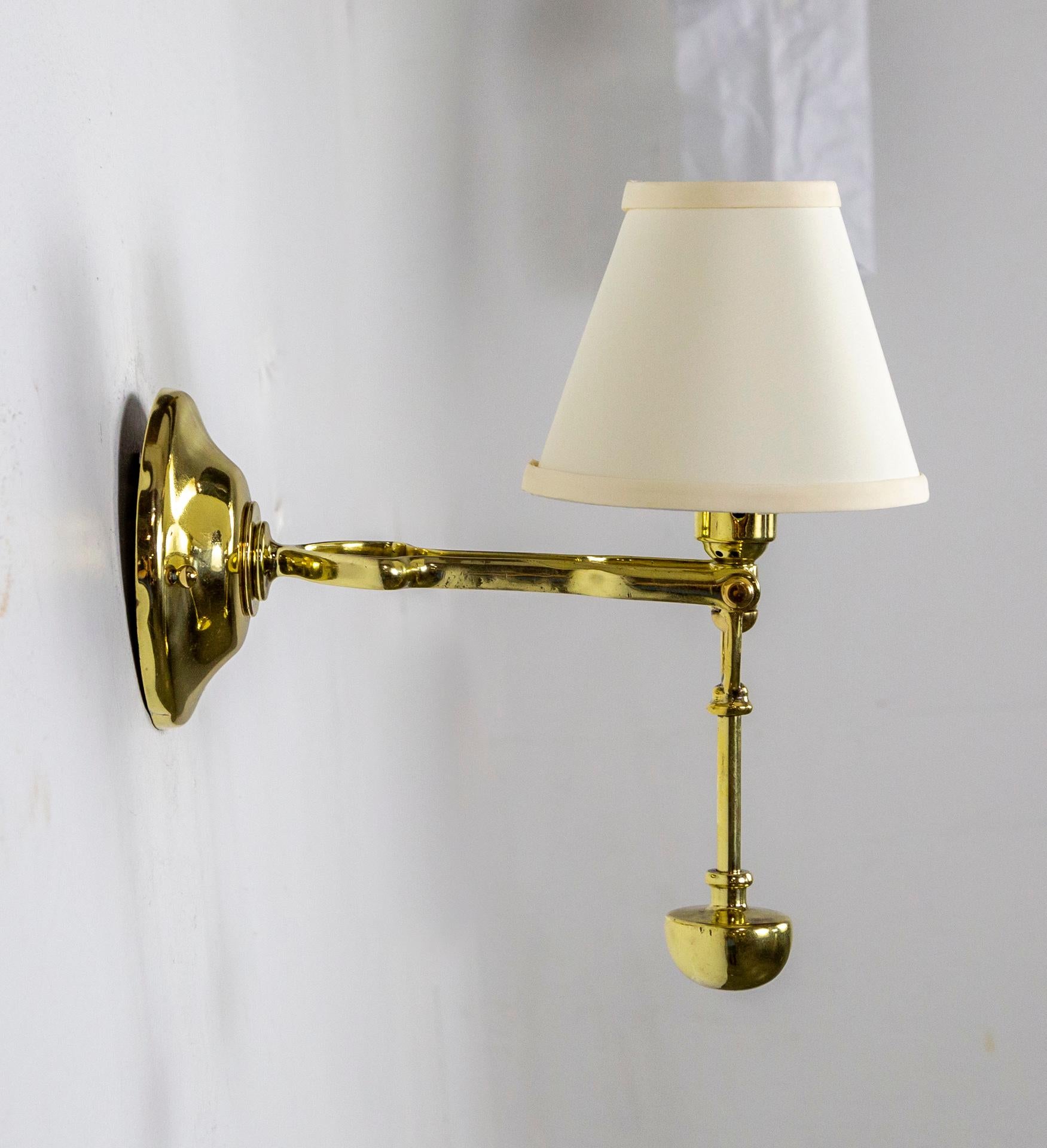 British Solid Brass Gimbal Ship Sconces w/ Silk Shades 'Pair' In Good Condition In San Francisco, CA